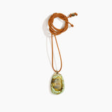 Dinosaur Designs River Rock Pendant on Leather in Malachite color resin