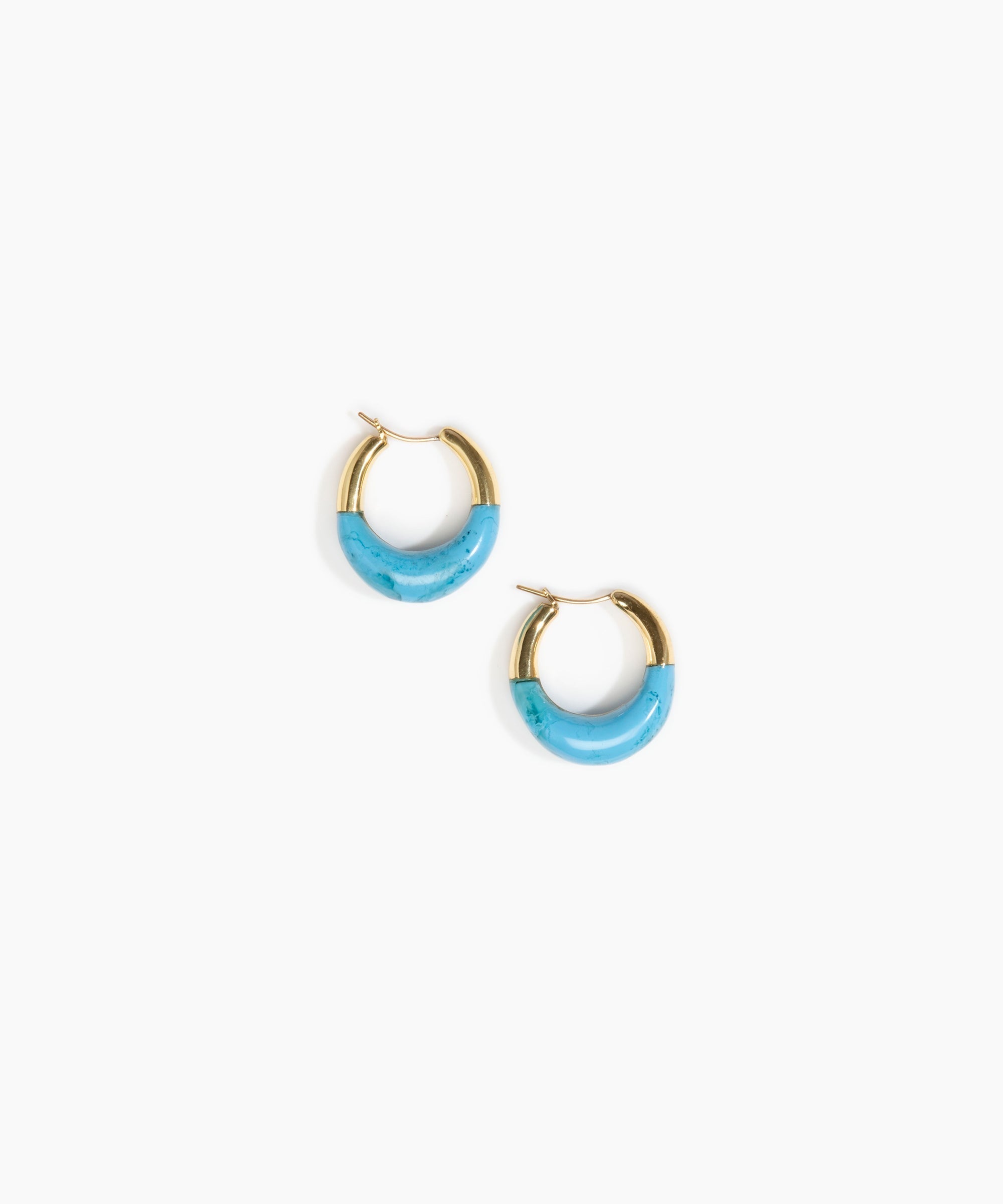 Dinosaur Designs Small Horn Hoop Earrings in Sky Colour resin with Nano-Coated Brass Material.