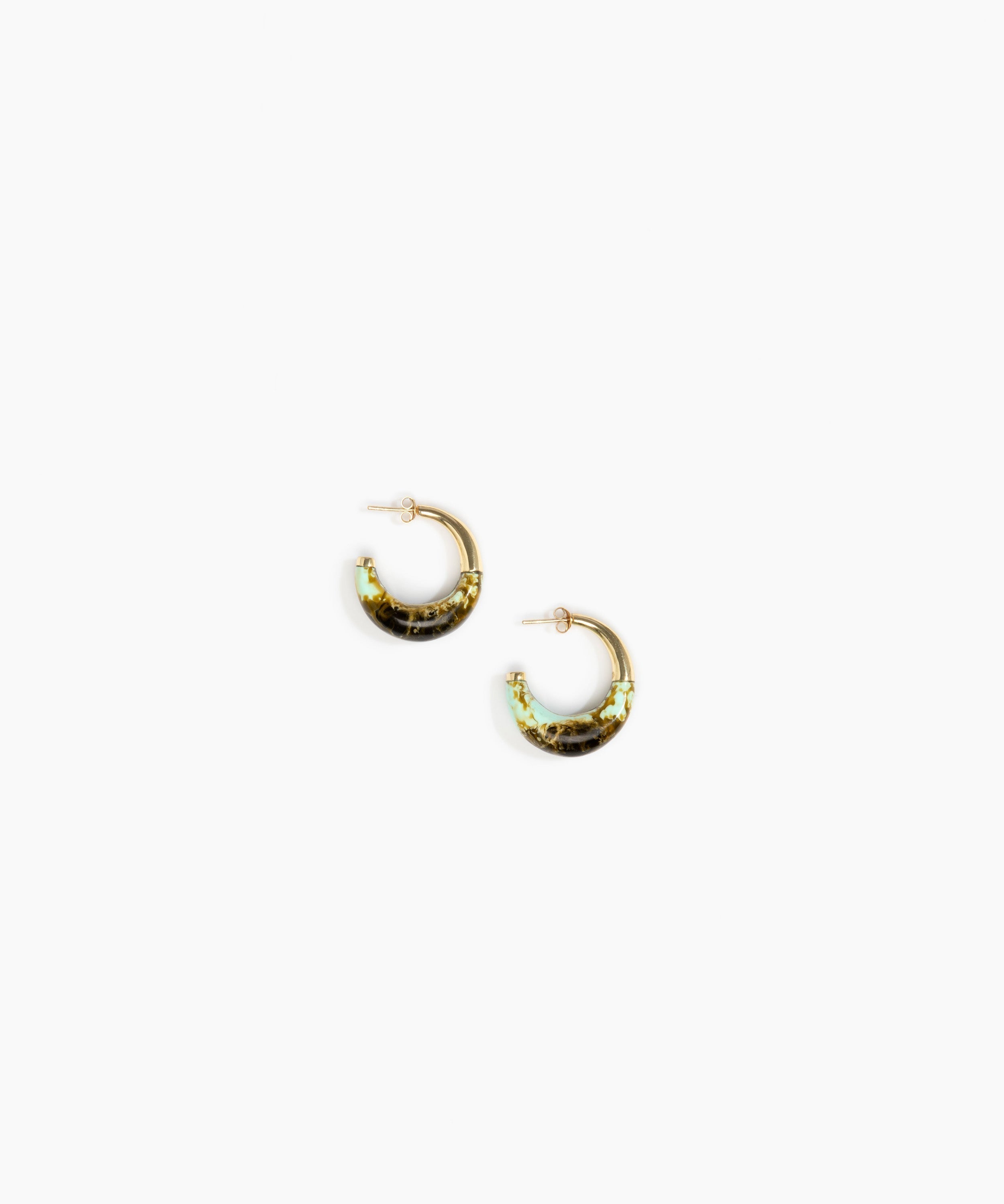 Dinosaur Designs Small Horn Earrings in Malachite Colour resin with Nano-Coated Brass Material.