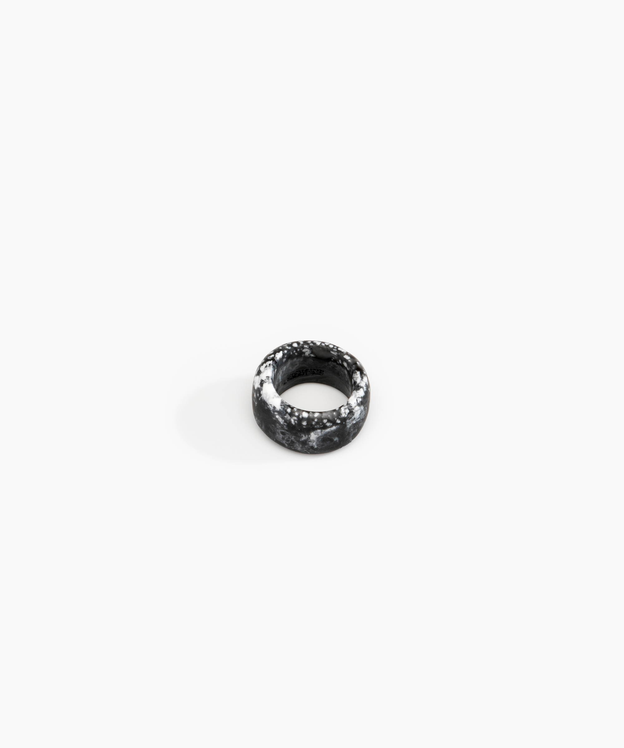 Dinosaur Designs Band Ring in Black Marble Colour resin with Wide Fit..