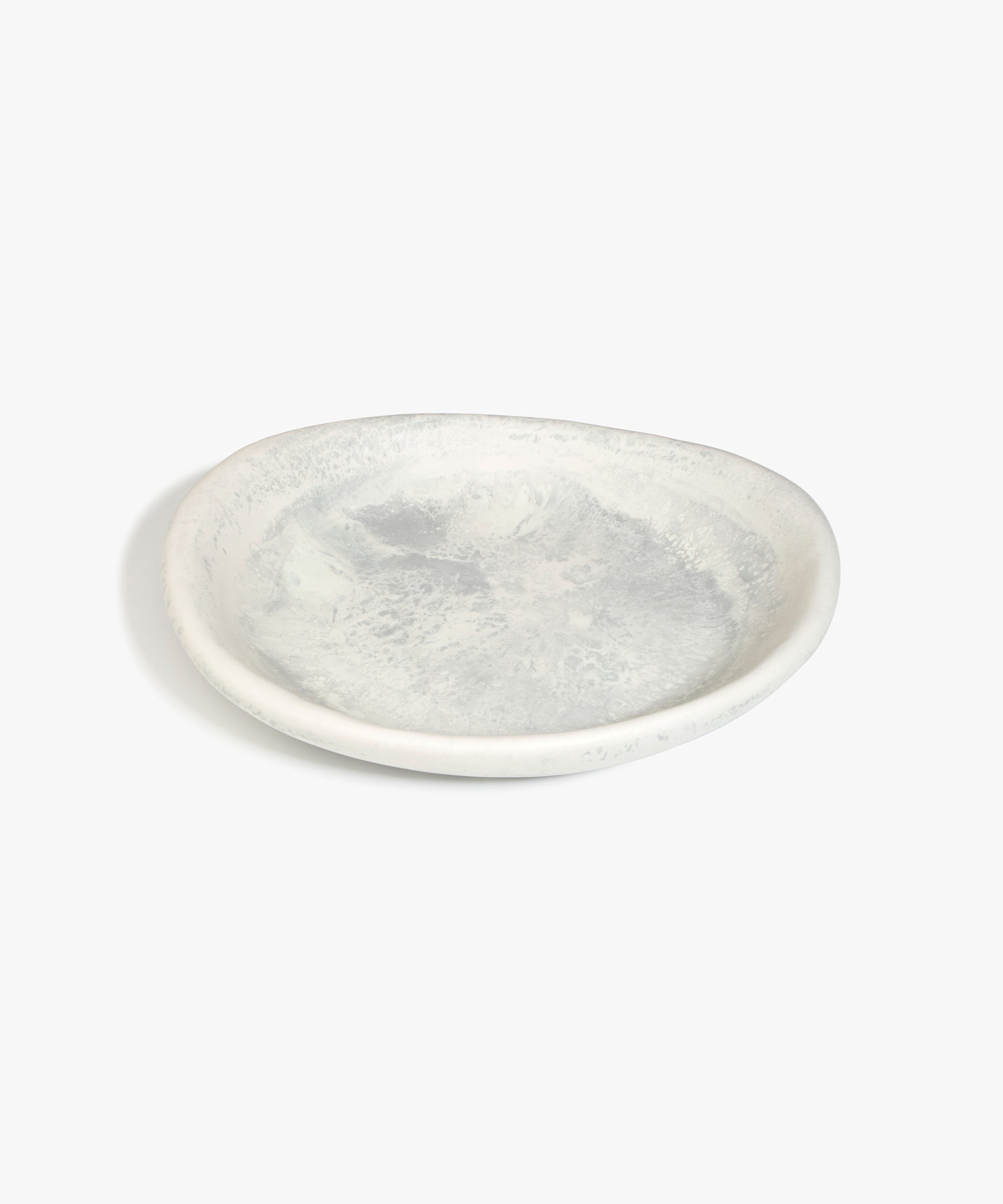 Dinosaur Designs Large Bones Bowl in Cloud — handmade marbled cream and grey resin shallow serving bowl with a rounded organic form...