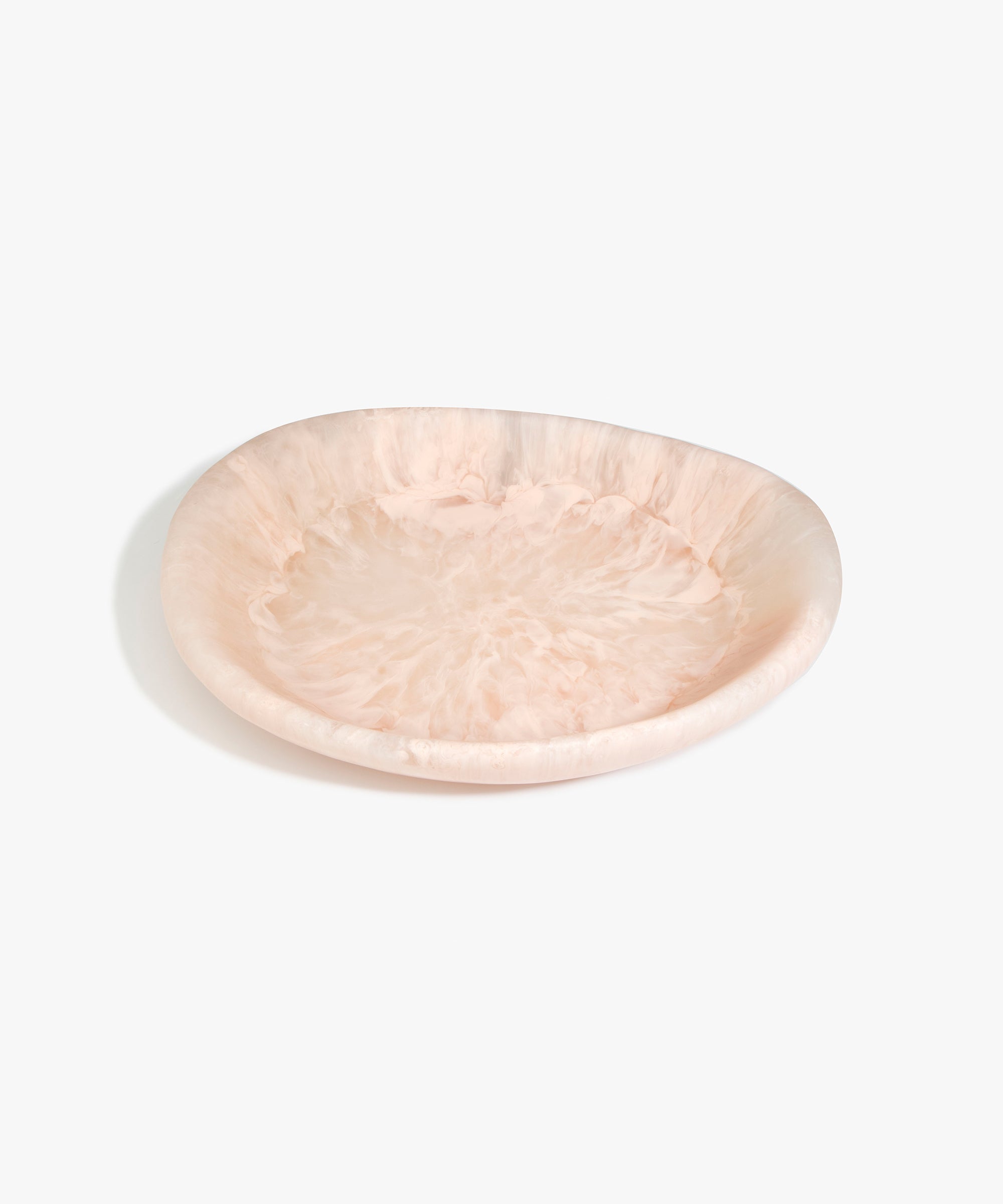 Dinosaur Designs Large Bones Bowl in Rose Swirl — handmade pink resin shallow serving bowl with a rounded organic form...