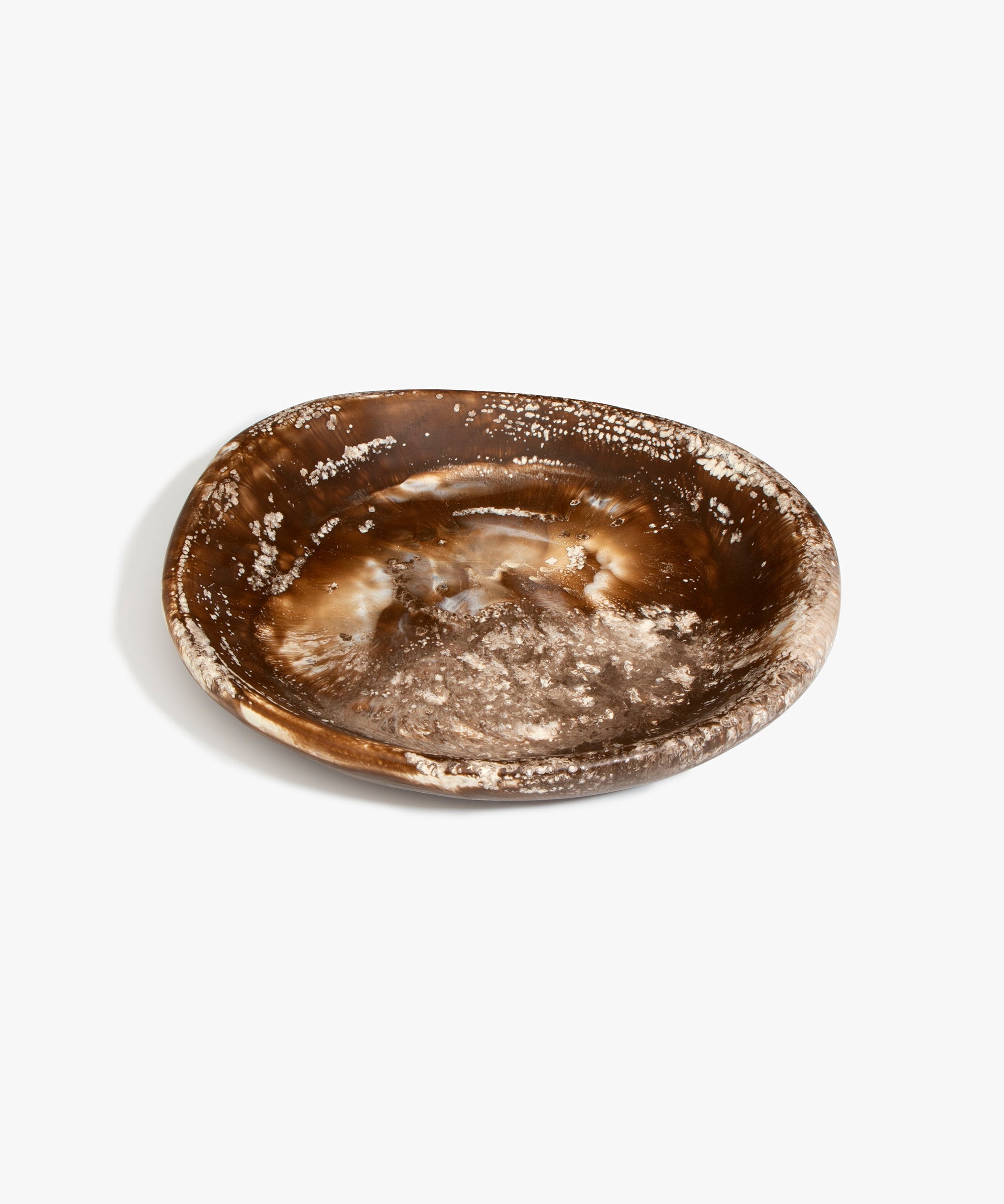 Dinosaur Designs Medium Bones Bowl in Cappuccino — mid sized handmade marbled brown and cream resin shallow serving bowl with a rounded organic form..