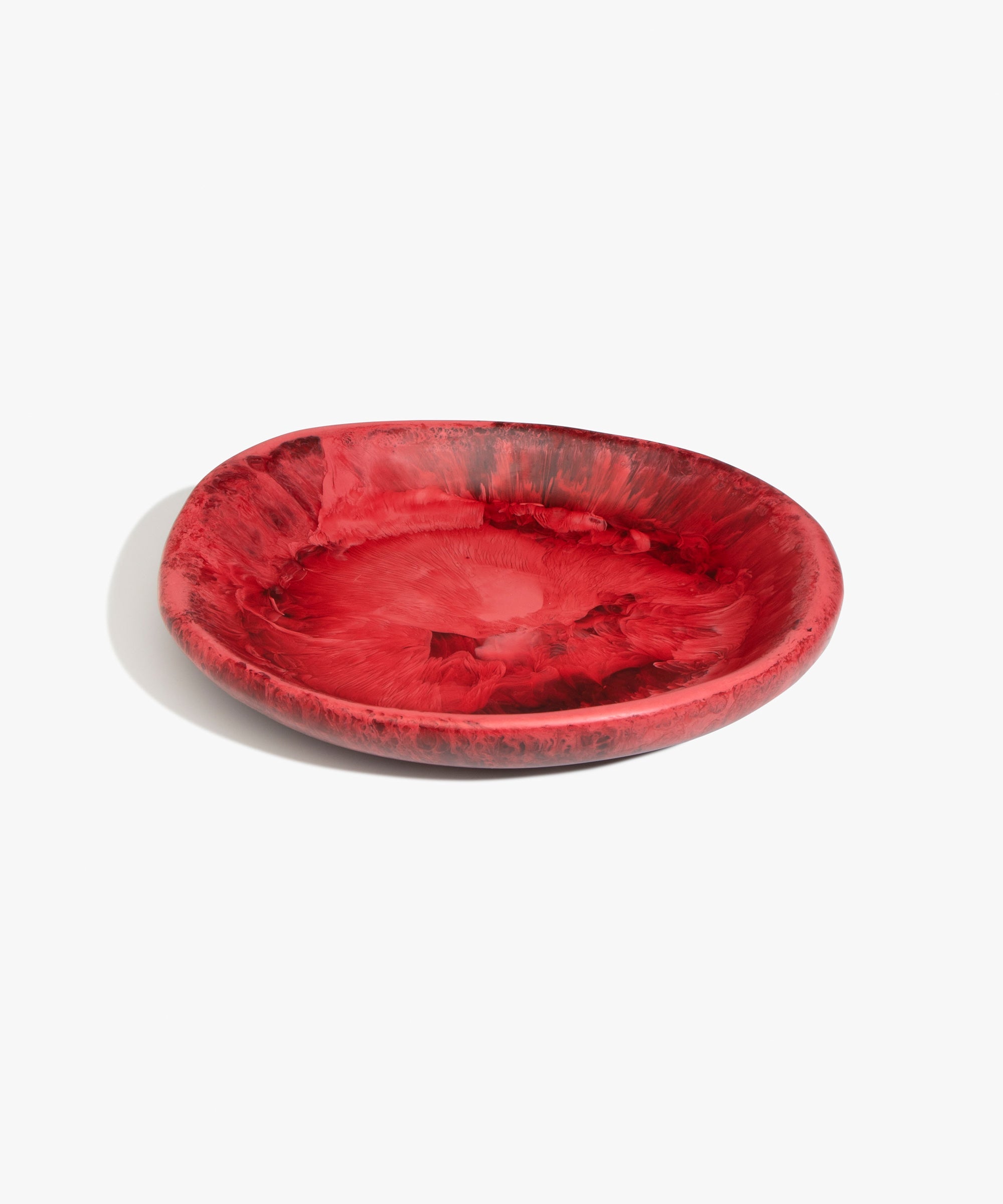 Dinosaur Designs Medium Bones Bowl in Cranberry — mid sized handmade red resin shallow serving bowl with a rounded organic form