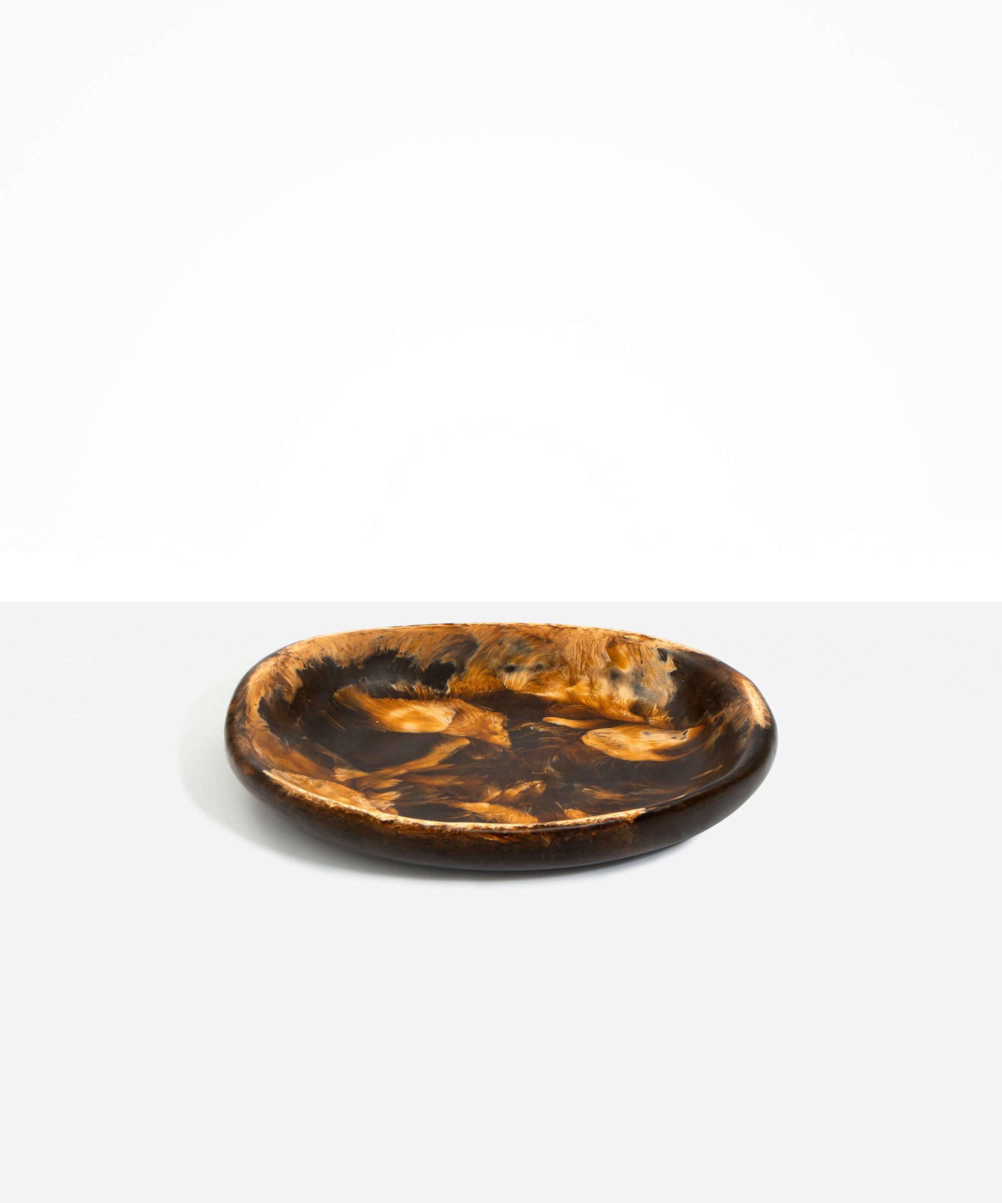 Dinosaur Designs Medium Bones Bowl in Dark Horn — mid sized handmade marbled brown and gold resin shallow serving bowl with a rounded organic form