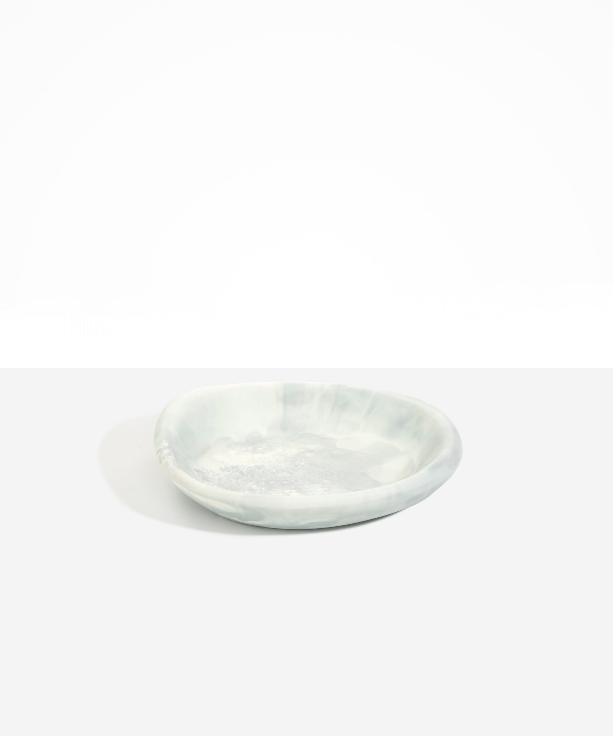 Dinosaur Designs Small Bones Bowl in Cloud — small handmade marbled grey and cream resin shallow serving bowl with a rounded organic form