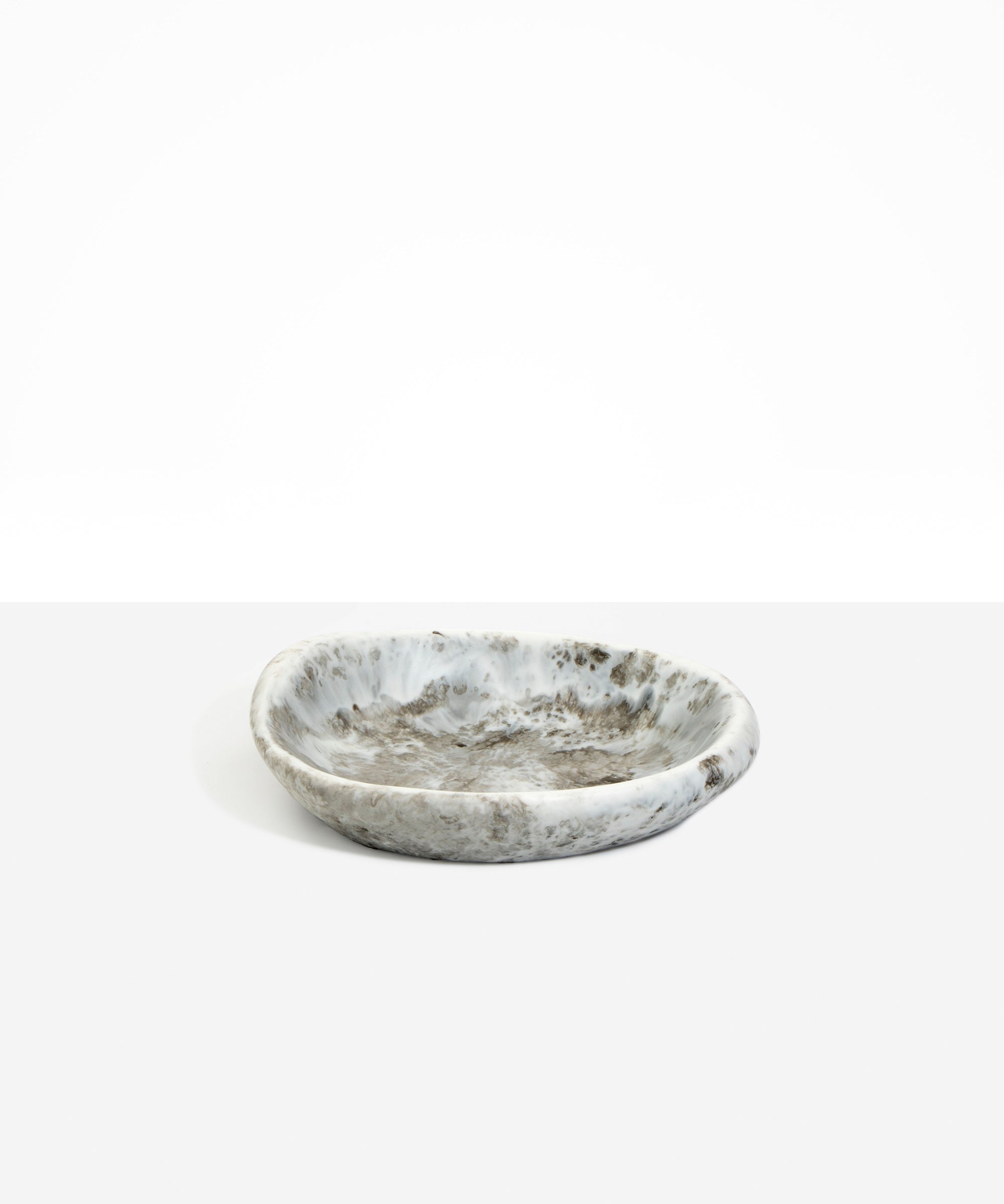Dinosaur Designs Small Bones Bowl in  Granite — small handmade marbled grey and cream resin shallow serving bowl with a rounded organic form