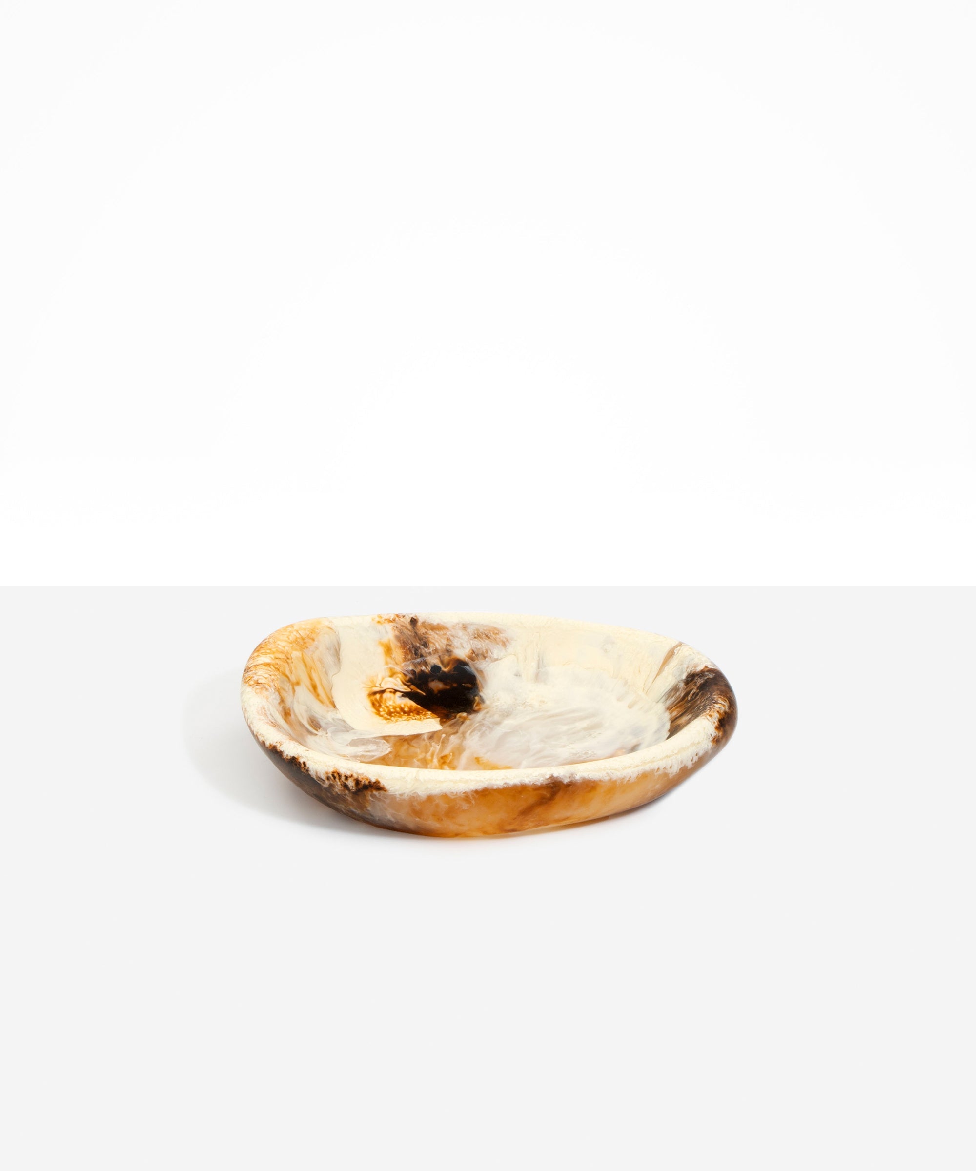 Dinosaur Designs Small Bones Bowl in  Light Horn — small handmade marbled brown, cream and clear resin shallow serving bowl with a rounded organic form