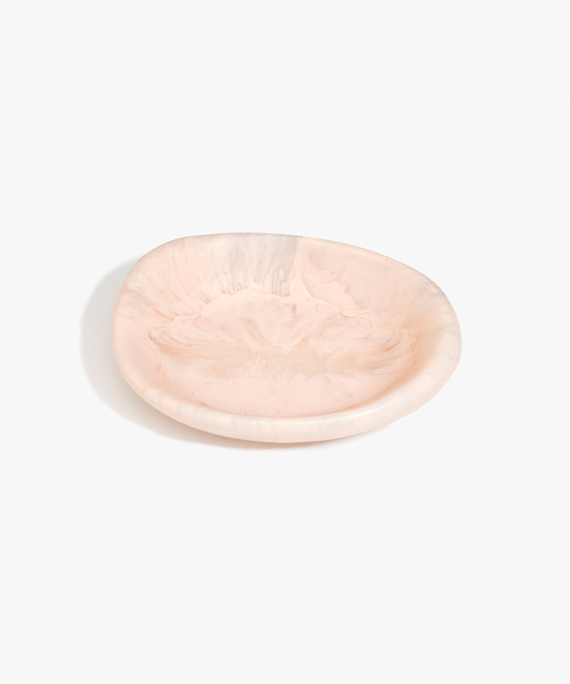 Dinosaur Designs Small Bones Bowl in Rose Swirl — small handmade marbled pink resin shallow serving bowl with a rounded organic form...