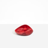 Dinosaur Designs Small Leaf Bowl in Cranberry — handcrafted marbled red resin bowl with curved organic form