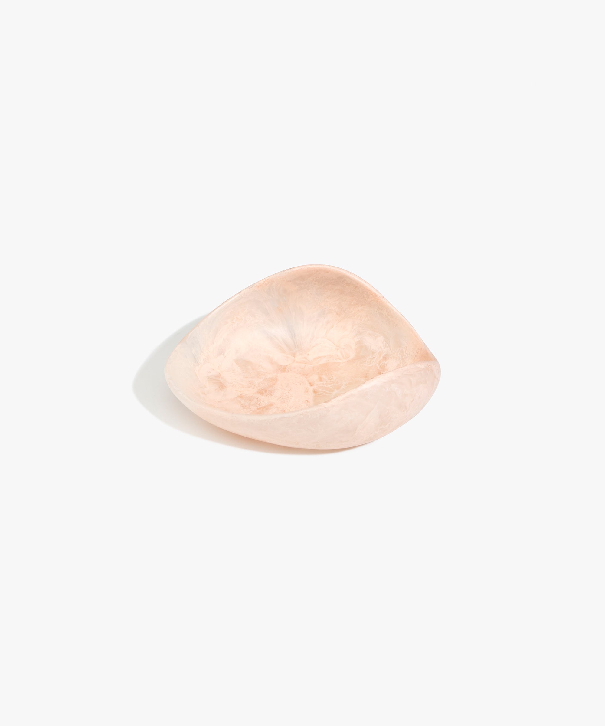 Dinosaur Designs Small Leaf Bowl in Rose Swirl — handcrafted marbled dusty pink resin bowl with curved organic form