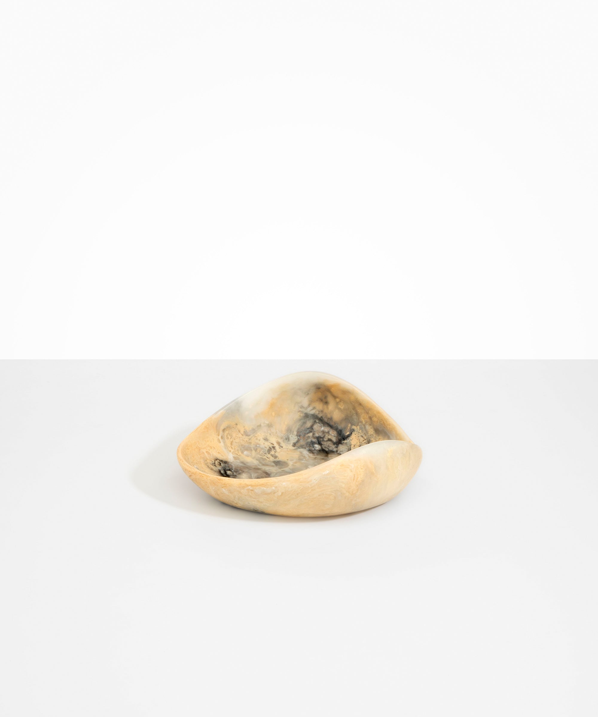 Dinosaur Designs Small Leaf Bowl in Sandy Pearl — handcrafted marbled beige, grey and pearlescent resin bowl with curved organic form