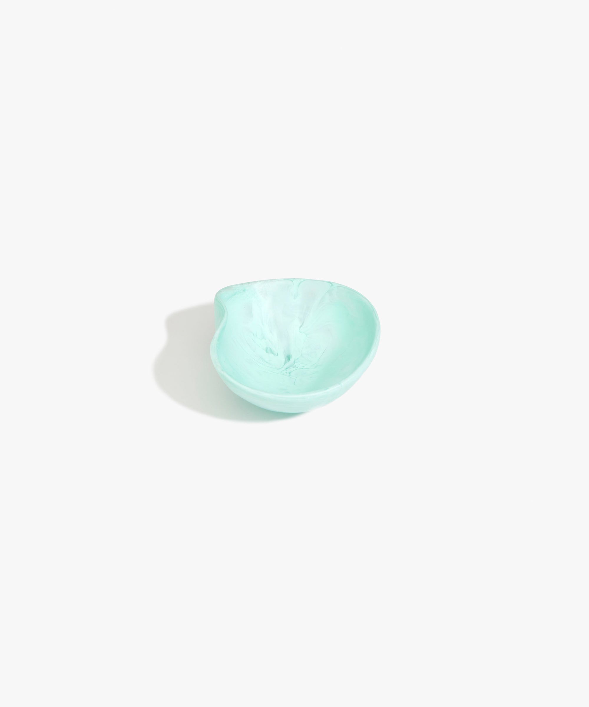 Dinosaur Designs Petal Dessert Bowl in Mint — handcrafted marbled mint blue resin bowl with curved form and pinched organic rim