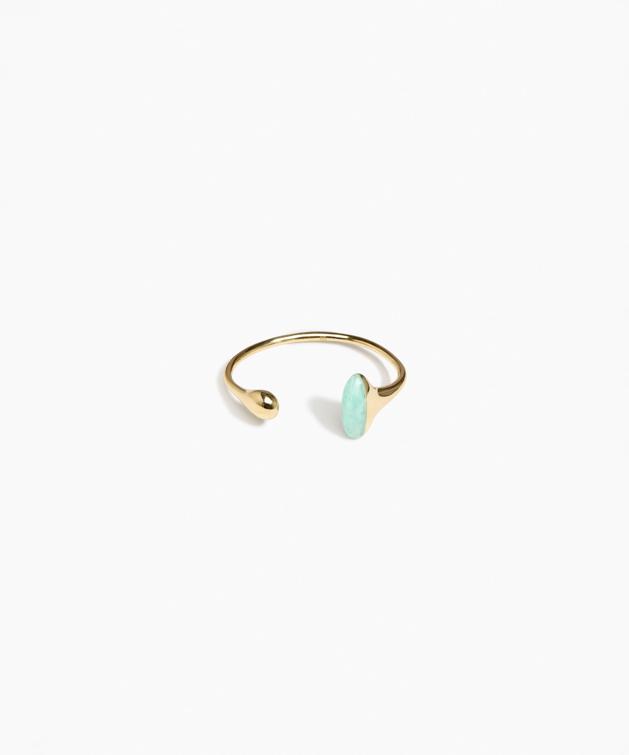 Dinosaur Designs Polished Lotus Cuff in Mint with Brass — open brass cuff bracelet with asymmetric marbled mint blue resin and polished brass teardrop
