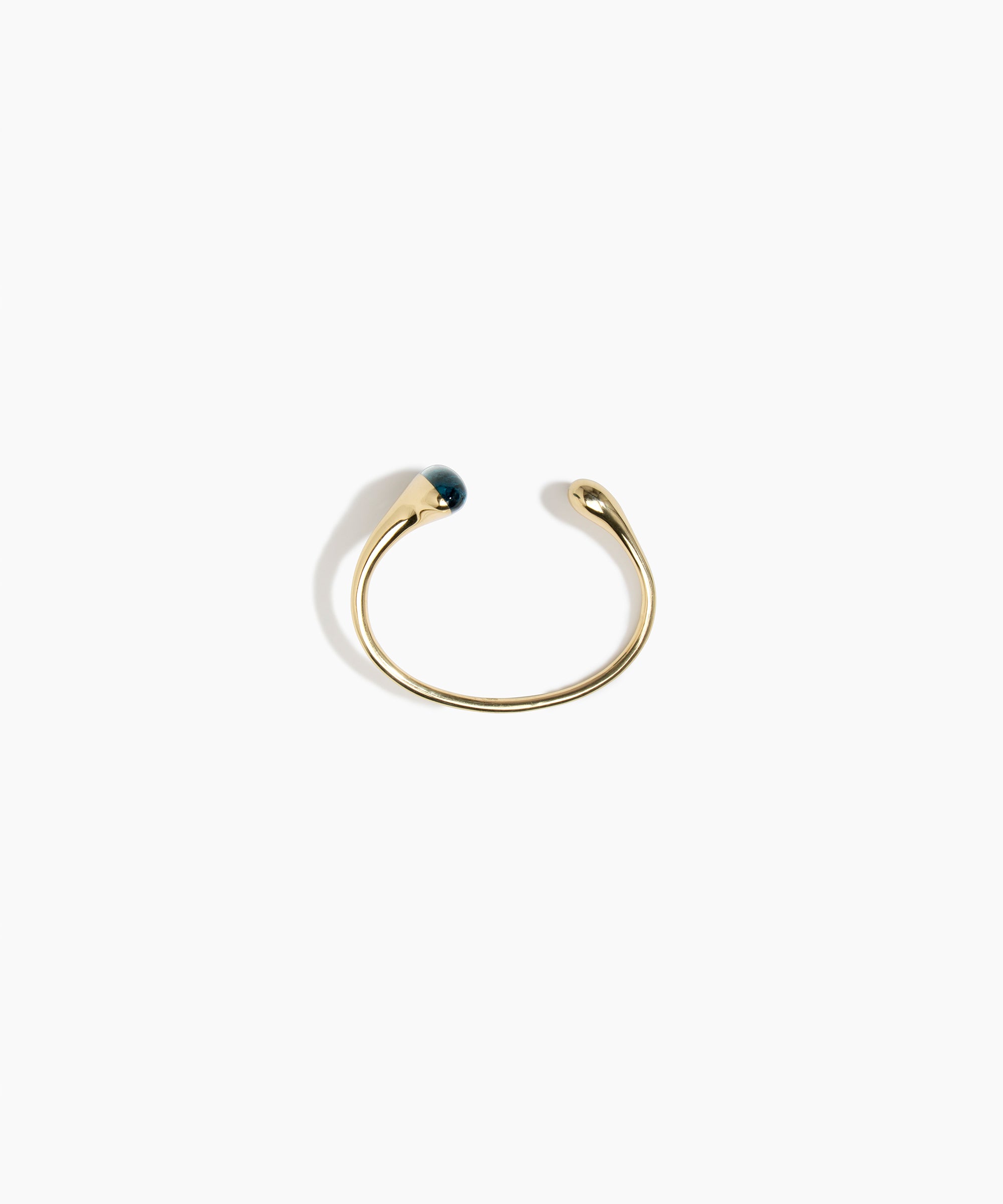 Dinosaur Designs Polished Lotus Cuff in Turquoise with Brass — open brass cuff bracelet with asymmetric marbled teal blue resin and polished brass teardrop