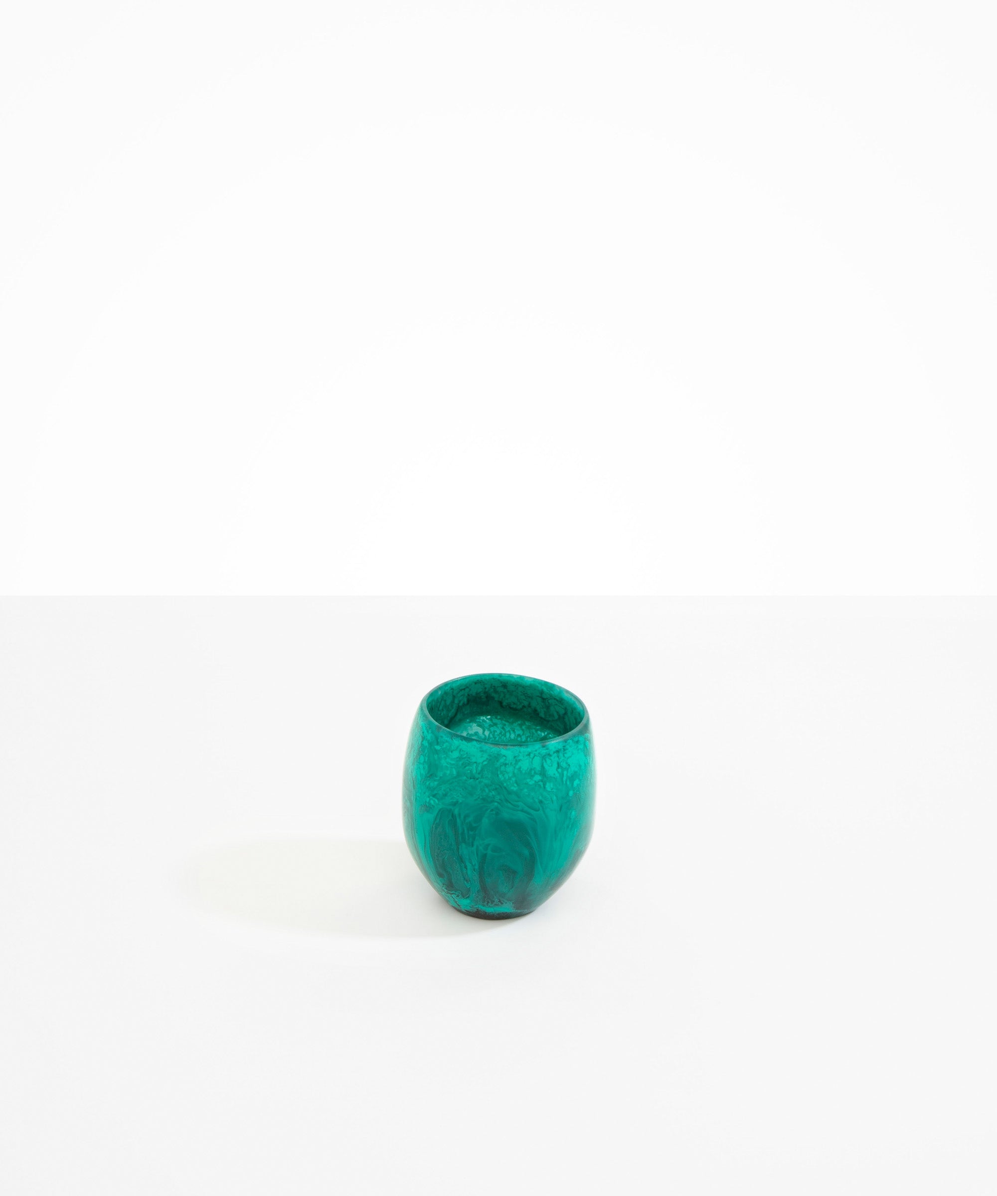 Dinosaur Designs Large Rock Cup in Mineral Swirl — handcrafted marbled teal green and transparent resin cup with rounded bulbous form and open organic rim