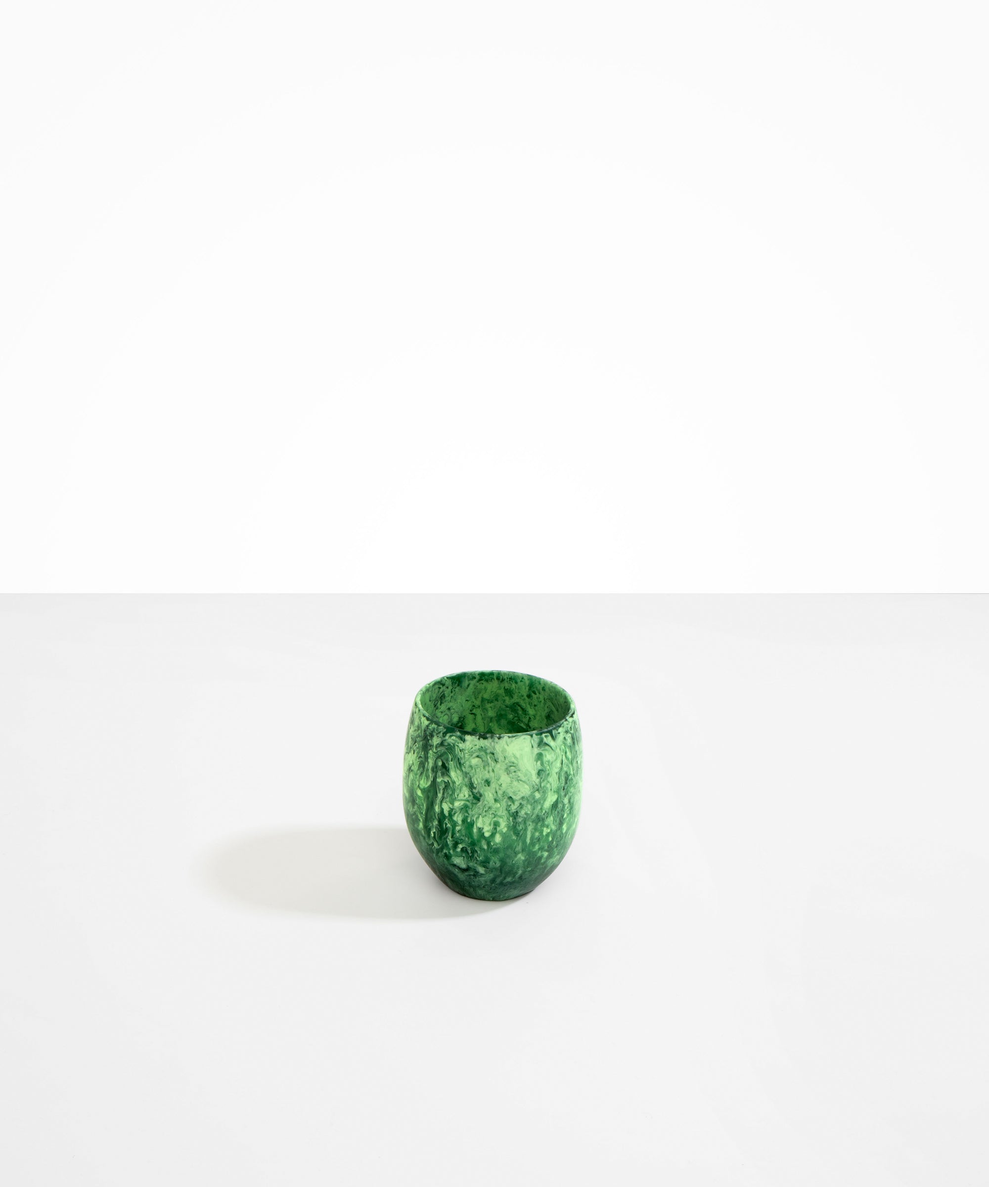 Dinosaur Designs Large Rock Cup in Moss — handcrafted marbled green resin cup with rounded bulbous form and open organic rim