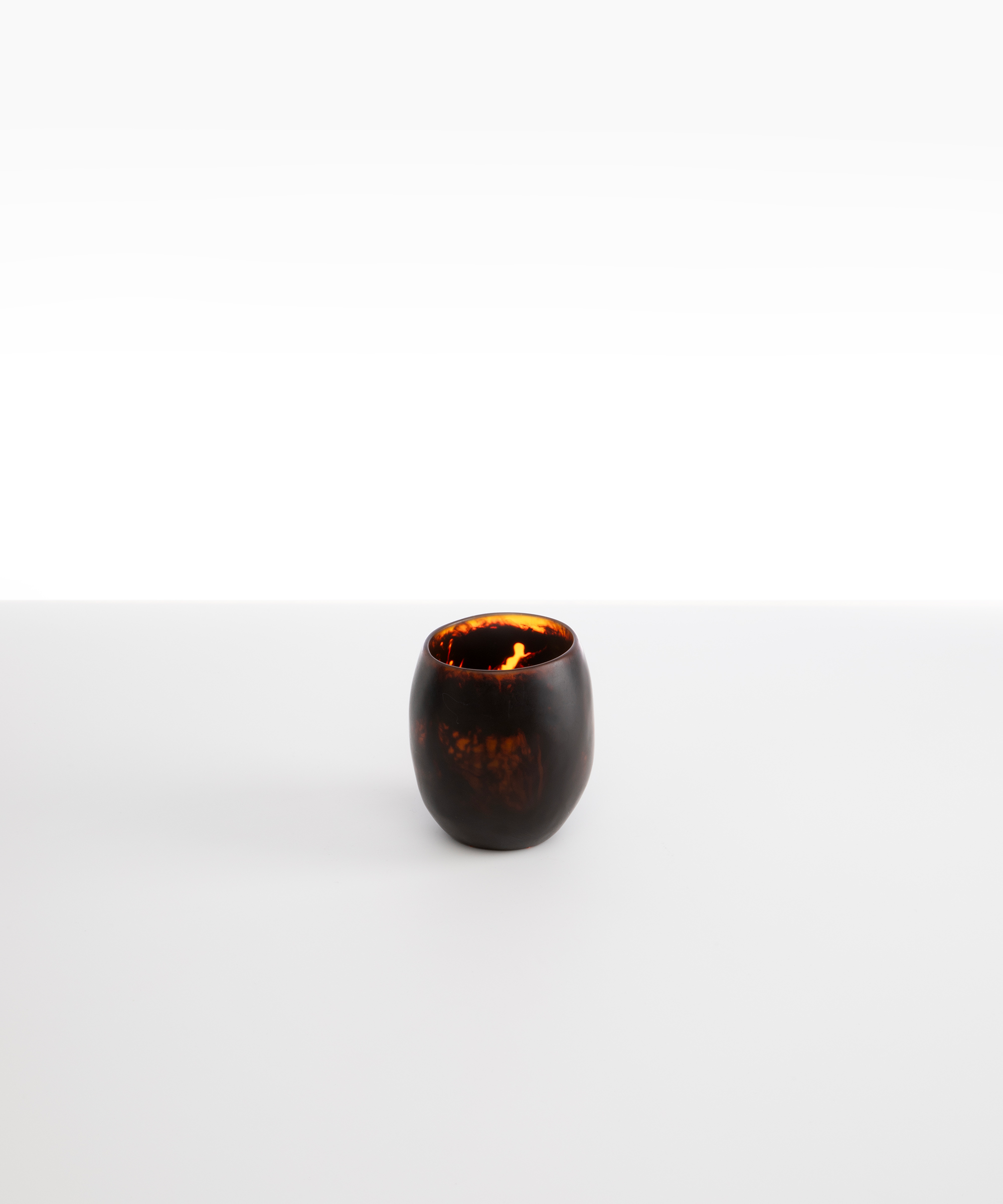 Dinosaur Designs Large Rock Cup in Tortoise — handcrafted marbled amber and black resin cup with rounded bulbous form and open organic rim
