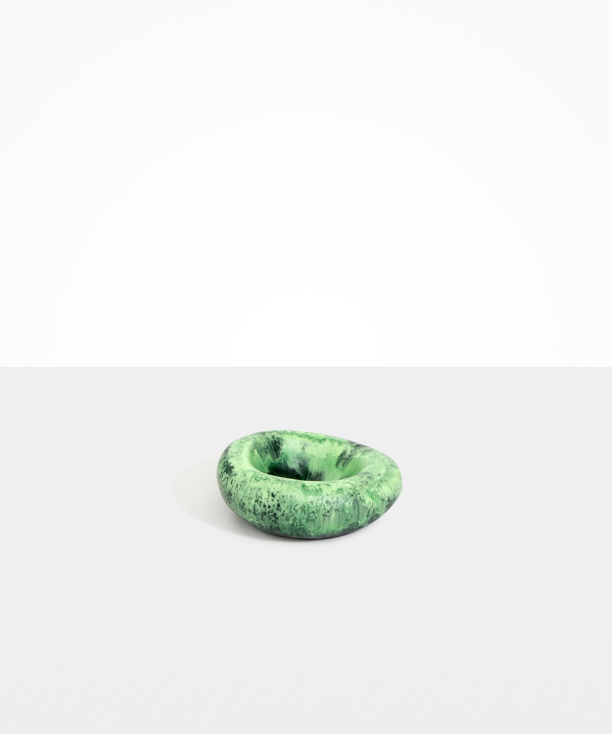 Dinosaur Designs Drift Dish in Moss— handcrafted marbled green resin chunky trinket dish with organic form