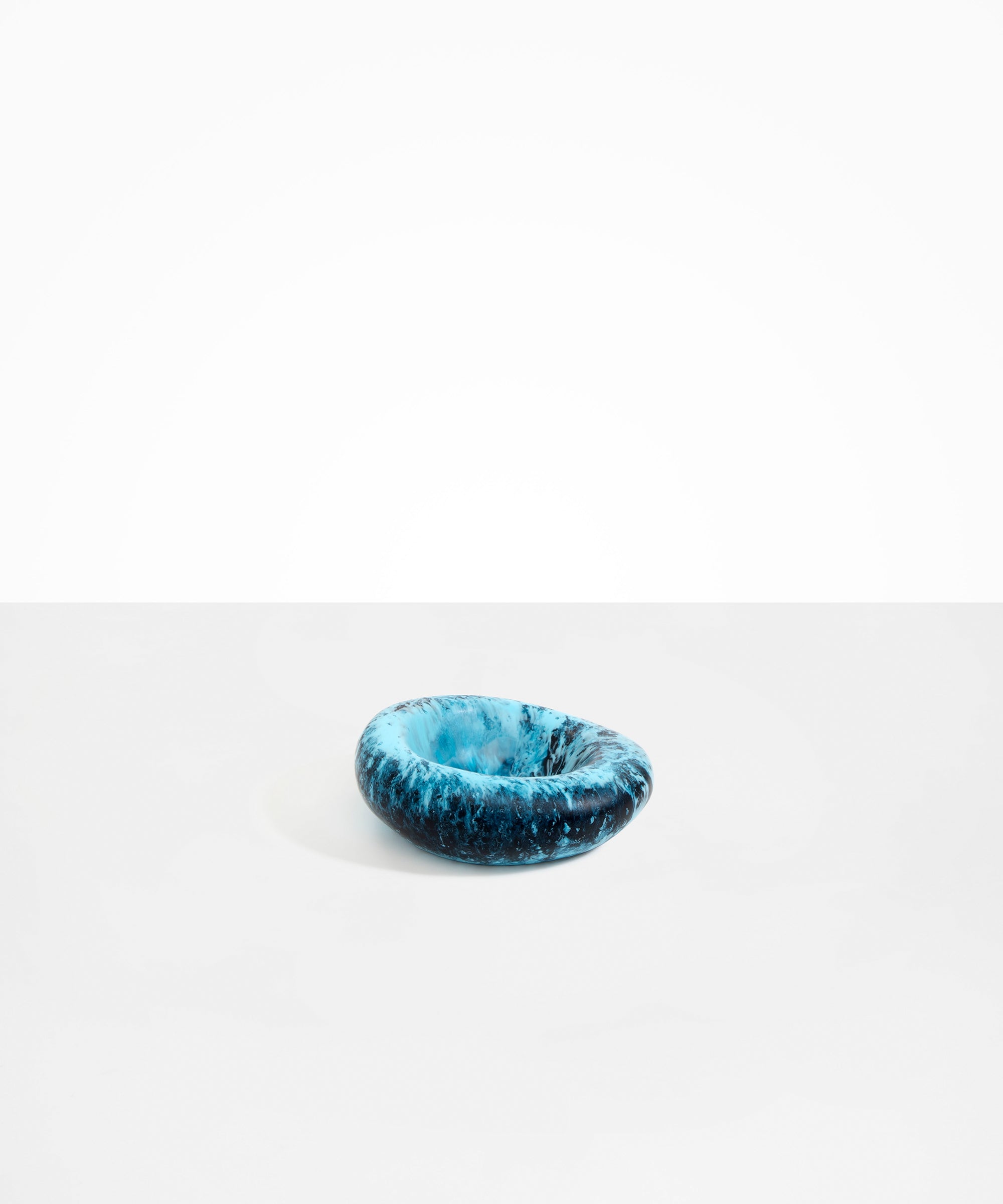 Dinosaur Designs Drift Dish in Water— handcrafted marbled light and dark blue resin chunky trinket dish with organic form