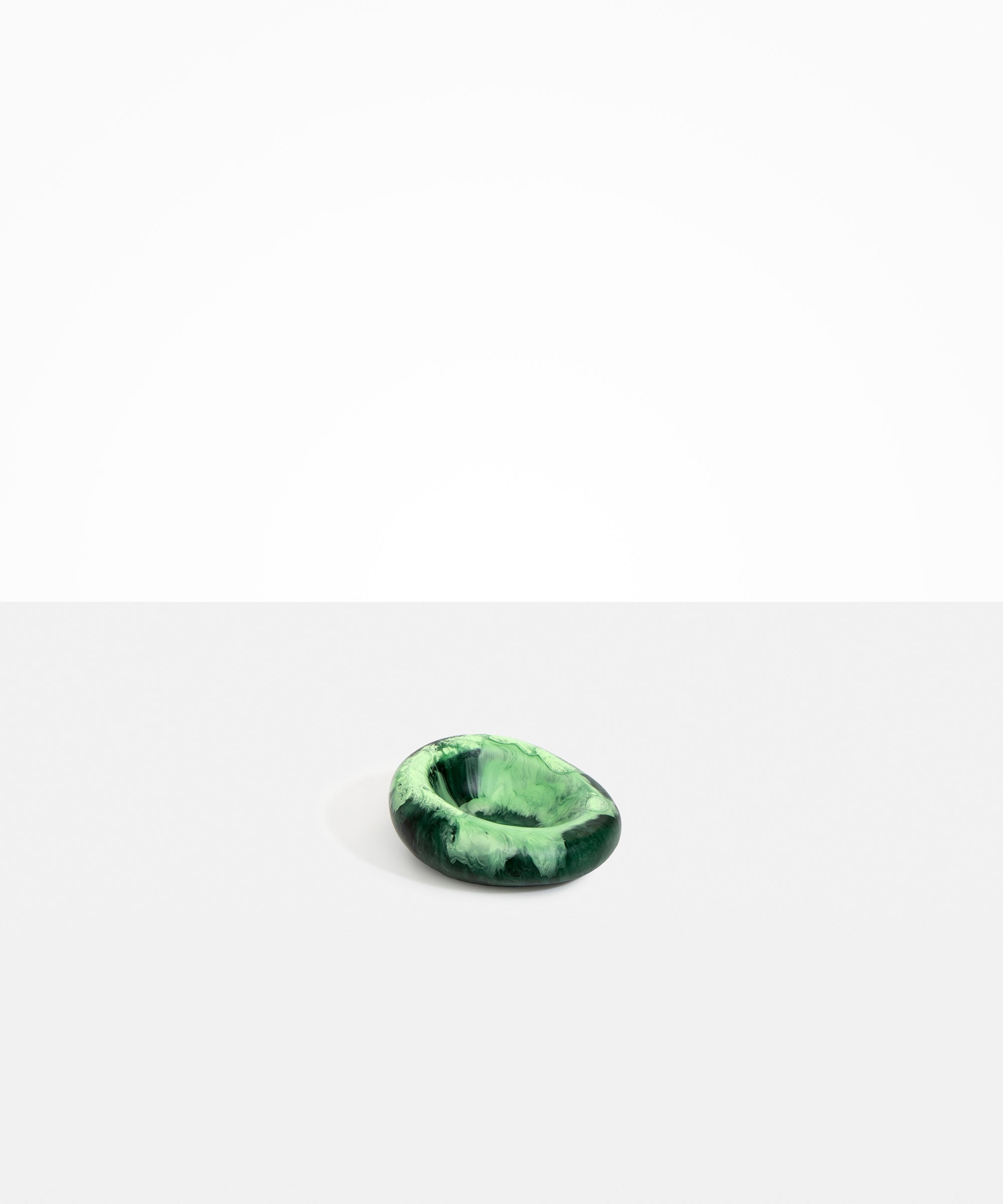 Dinosaur Designs Medium Drift Dish in Moss— handcrafted marbled green resin chunky trinket dish with organic form