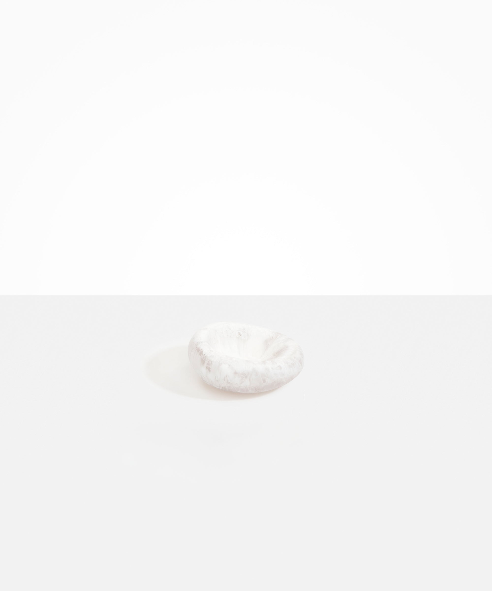 Dinosaur Designs Medium Drift Dish in Snow Swirl— handcrafted marbled white and clear resin chunky trinket dish with organic form