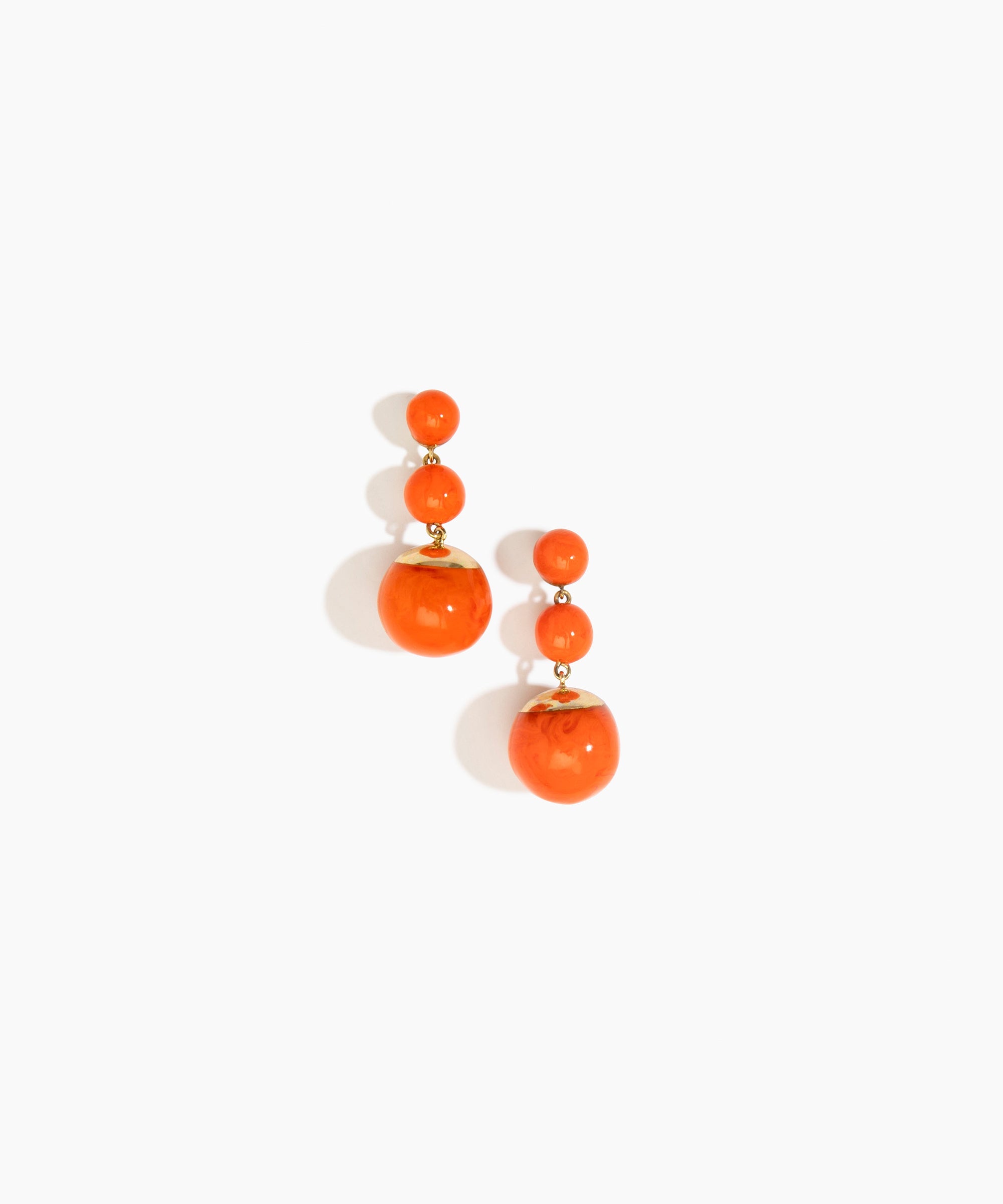 Dinosaur Designs Full Moon Drop Earrings in Tangerine with Brass — marbled orange resin graduating bead drop earrings with brass fittings..