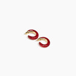 Dinosaur Designs Medium Pebble Duo Hoop Earrings in Cranberry — marbled red resin hoop earrings with polished brass inner face and stud fastening