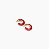 Dinosaur Designs Medium Pebble Duo Hoop Earrings in Cranberry — marbled red resin hoop earrings with polished brass inner face and stud fastening