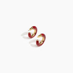 Dinosaur Designs Medium Pebble Duo Hoop Earrings in Cranberry — marbled red resin hoop earrings with polished brass inner face and stud fastening