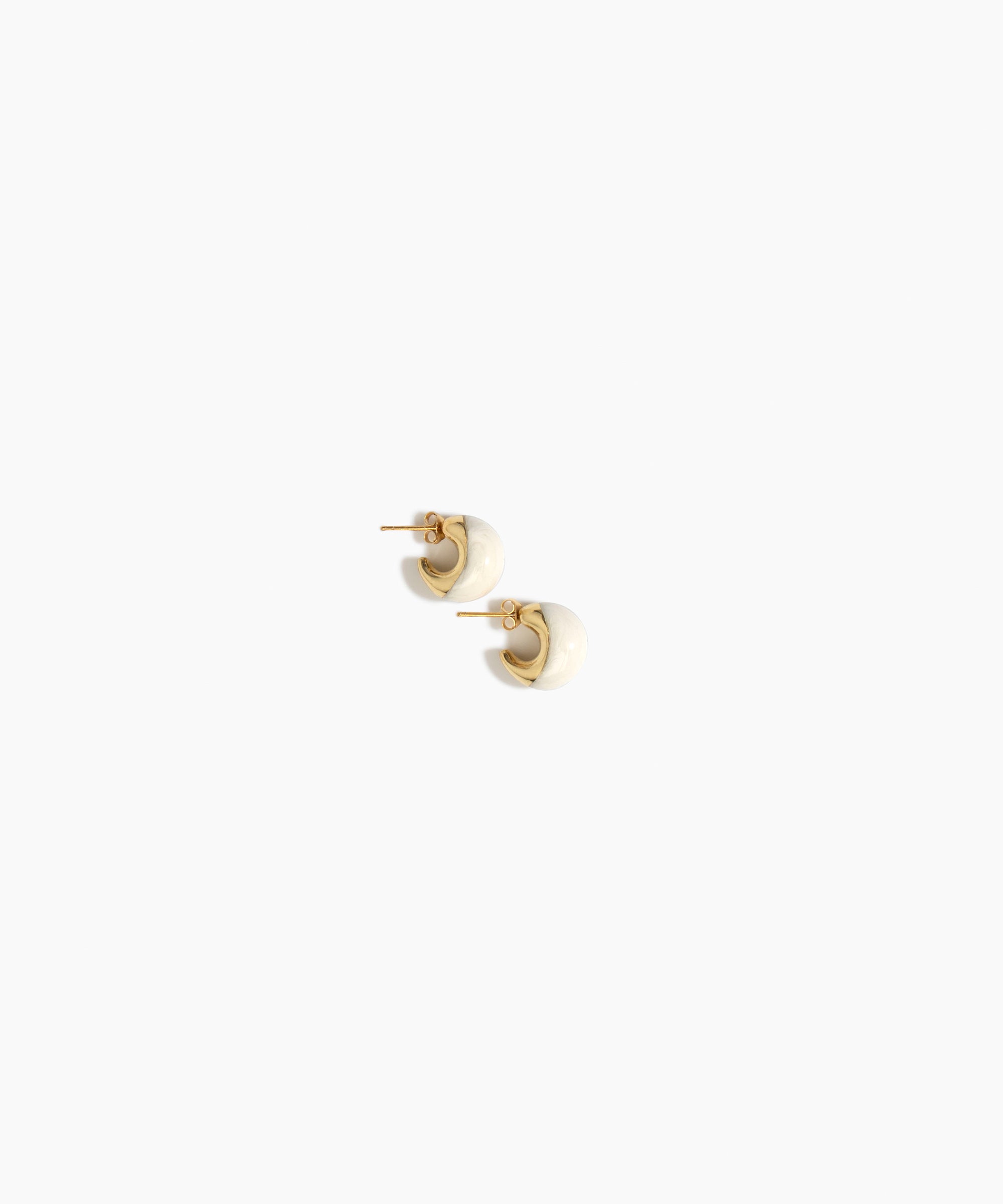 Dinosaur Designs Crescent Stud Earrings in Chalk Swirl colour with Brass hardware — marbled cream resin dome stud earrings with brass crescent setting.