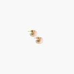 Dinosaur Designs Crescent Stud Earrings in Rose Swirl colour with Brass hardware — marbled dusty pink resin dome stud earrings with brass crescent setting.