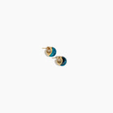 Dinosaur Designs Crescent Stud Earrings in Turquoise colour with Brass hardware — marbled teal blue resin dome stud earrings with brass crescent setting.