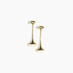 Dinosaur Designs Long Polished Lotus Earrings in Chalk Swirl with Brass — marbled cream resin half-dome drop earrings with elongated polished brass stem and oval pebble stud