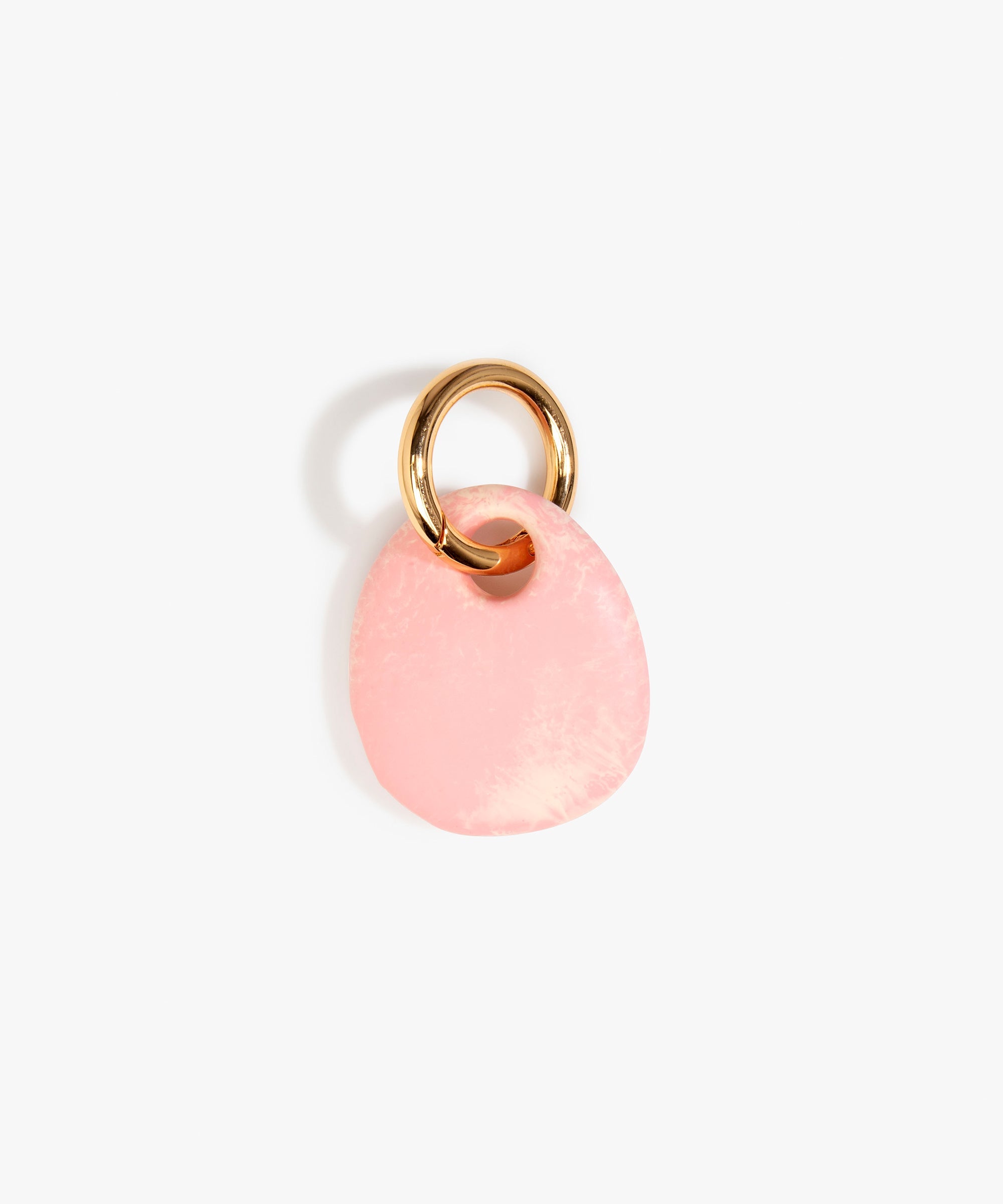 Dinosaur Designs Earth Keyring in Blossom — handcrafted marbled pink and Cream resin pebble bead on a polished brass jump ring..