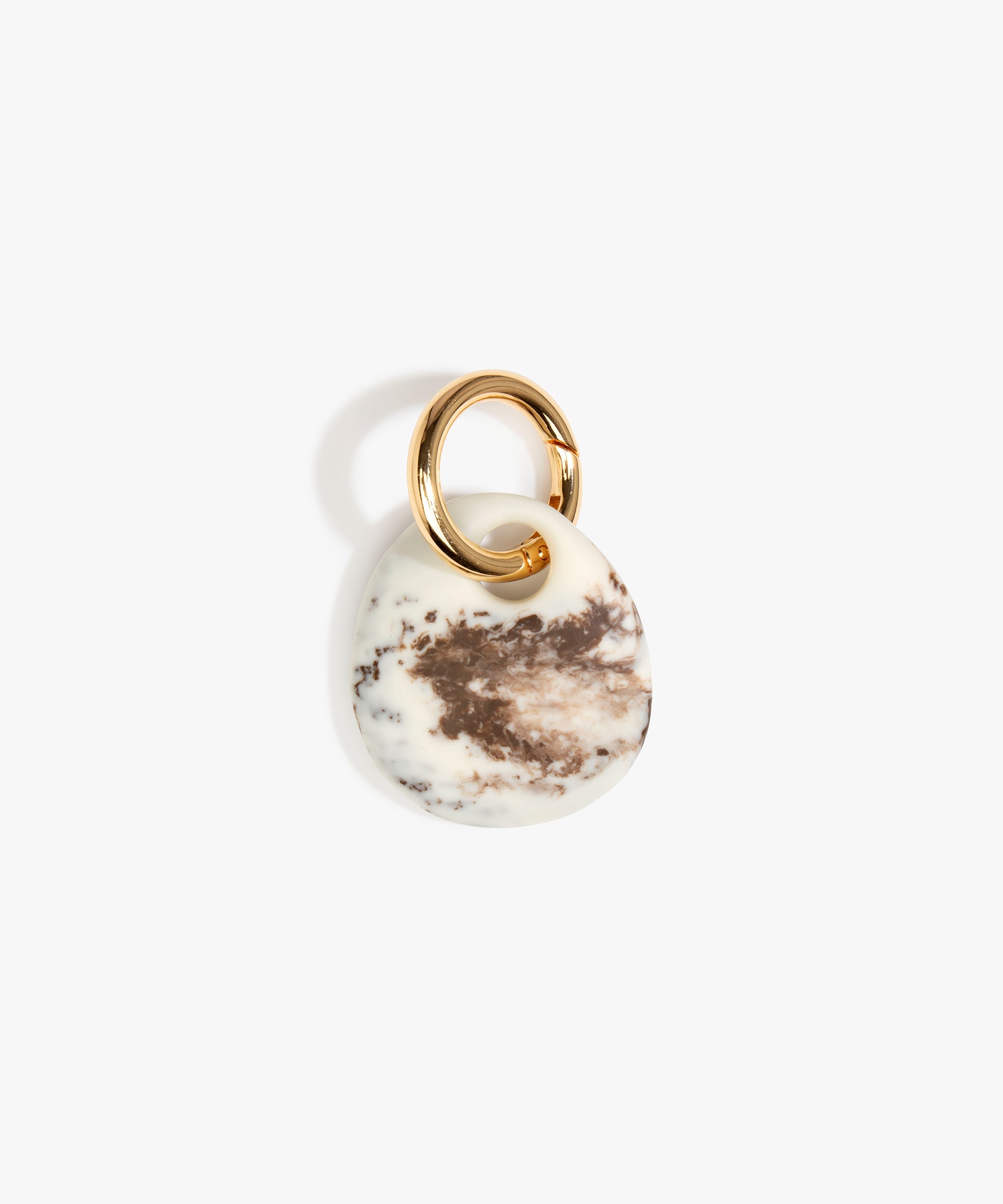 Dinosaur Designs Earth Keyring in Cappuccino — handcrafted marbled brown and Cream resin pebble bead on a polished brass jump ring..