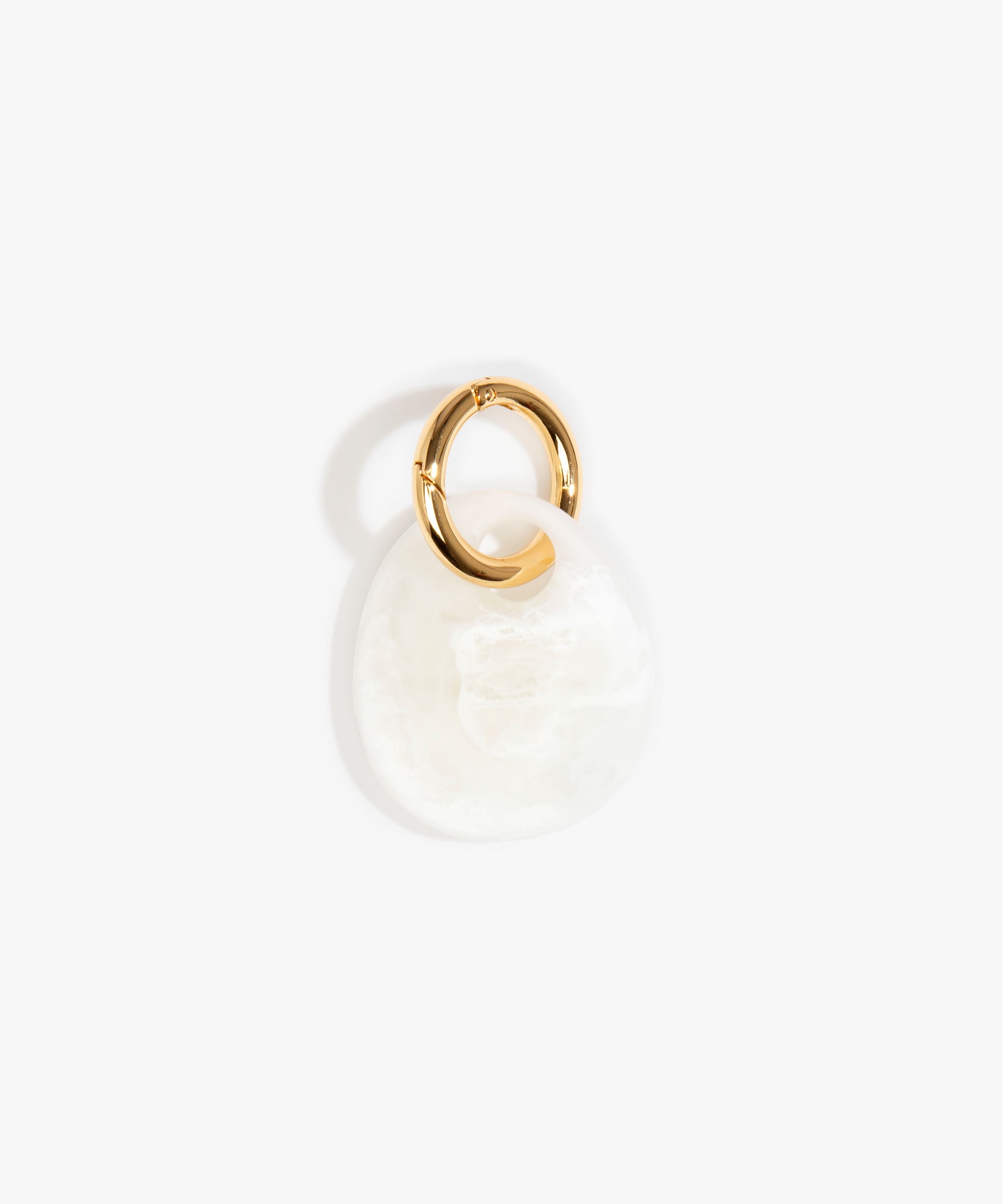Dinosaur Designs Earth Keyring in Chalk Swirl — handcrafted marbled off white resin pebble bead on a polished brass jump ring