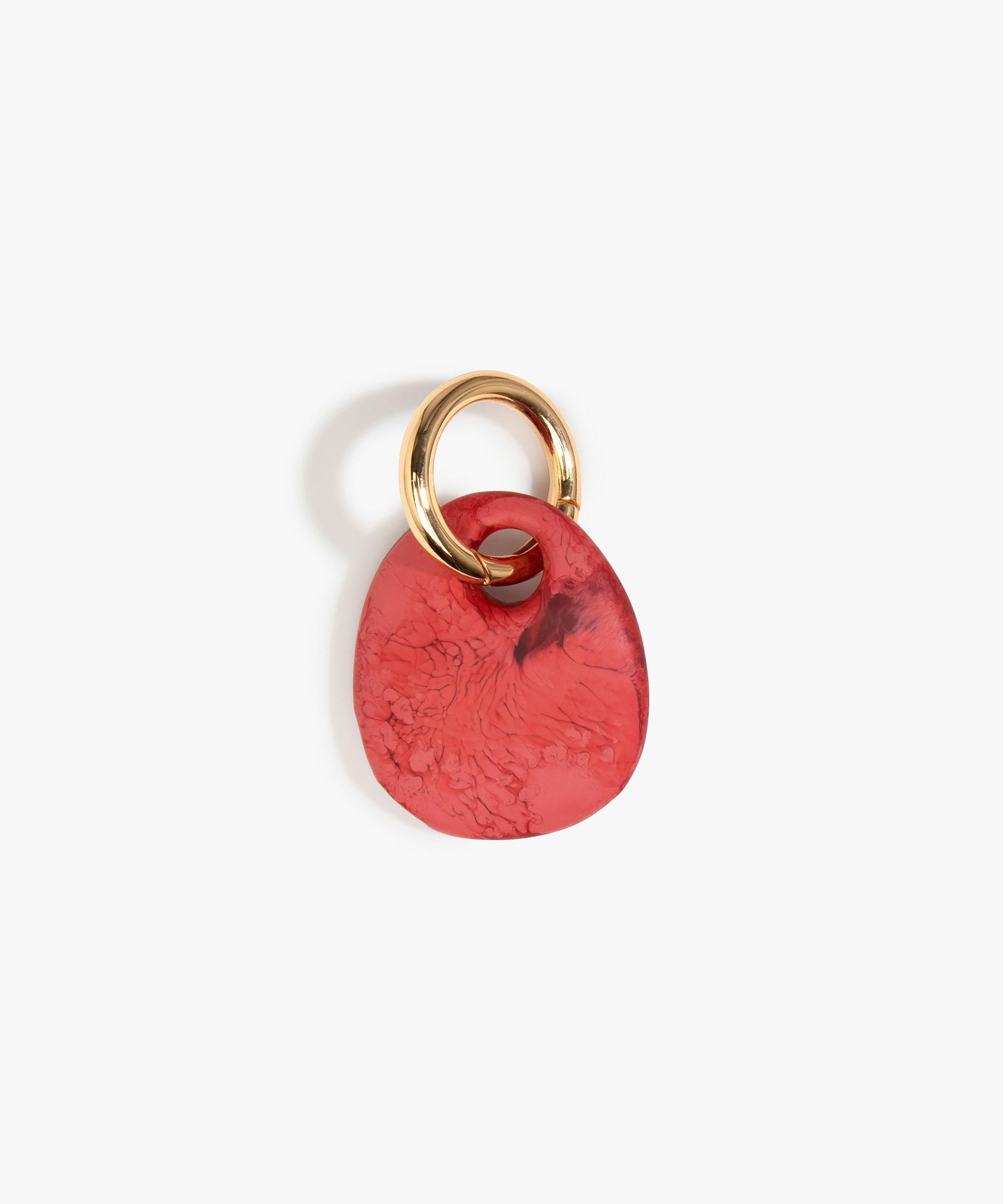 Dinosaur Designs Earth Keyring in Cranberry — handcrafted marbled red resin pebble bead on a polished brass jump ring