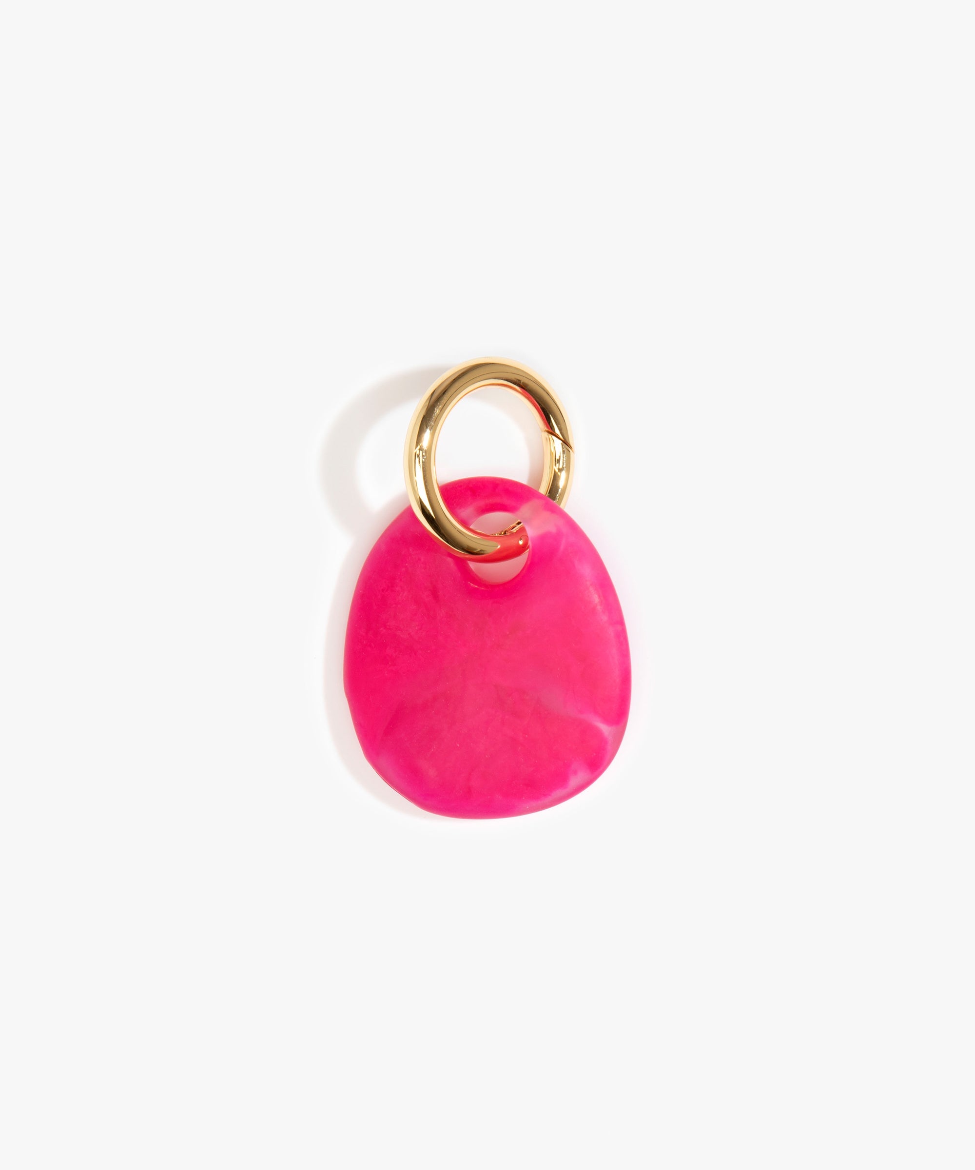 Dinosaur Designs Earth Keyring in Flamingo — handcrafted marbled fuschia pink resin pebble bead on a polished brass jump ring..