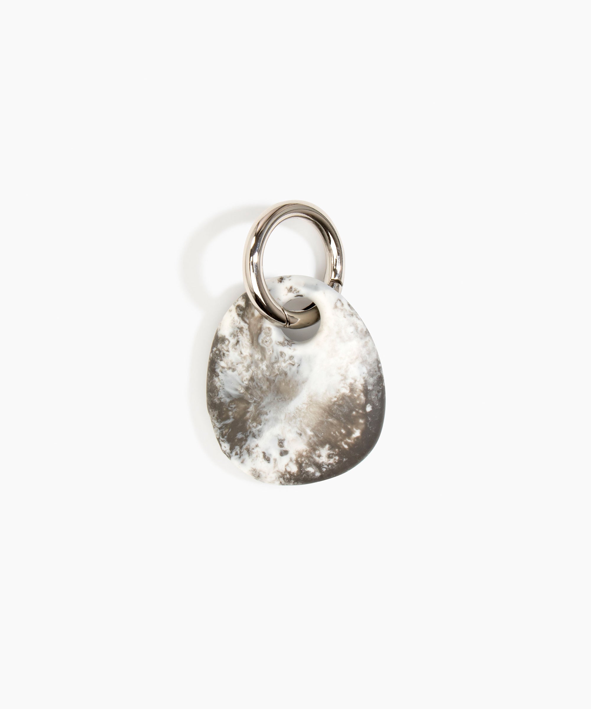 Dinosaur Designs Earth Keyring in Granite — handcrafted marbled grey and Cream resin pebble bead on a polished gunmetal jump ring..