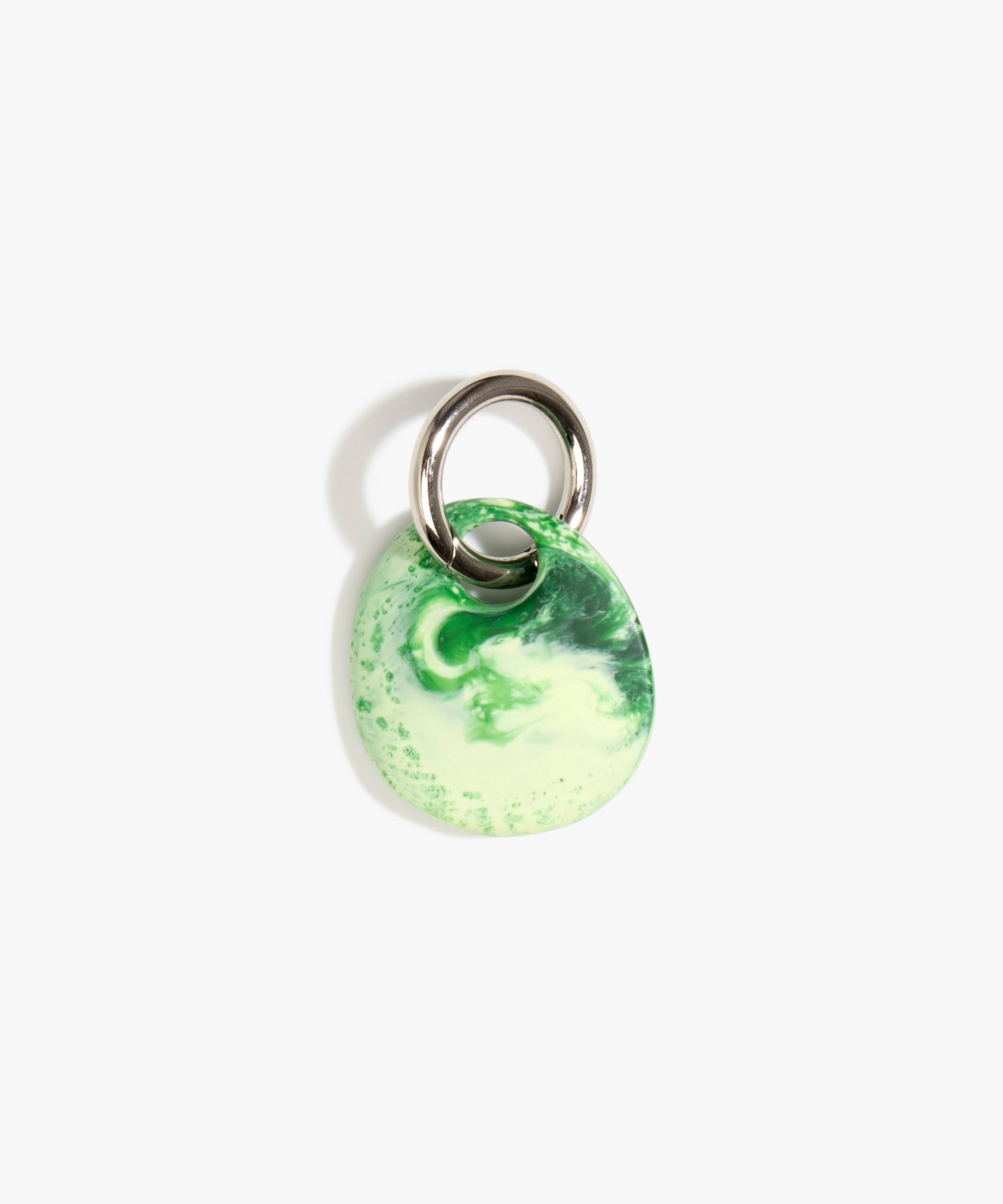 Dinosaur Designs Earth Keyring in Grass — handcrafted marbled light and dark green resin pebble bead on a polished gunmetal jump ring