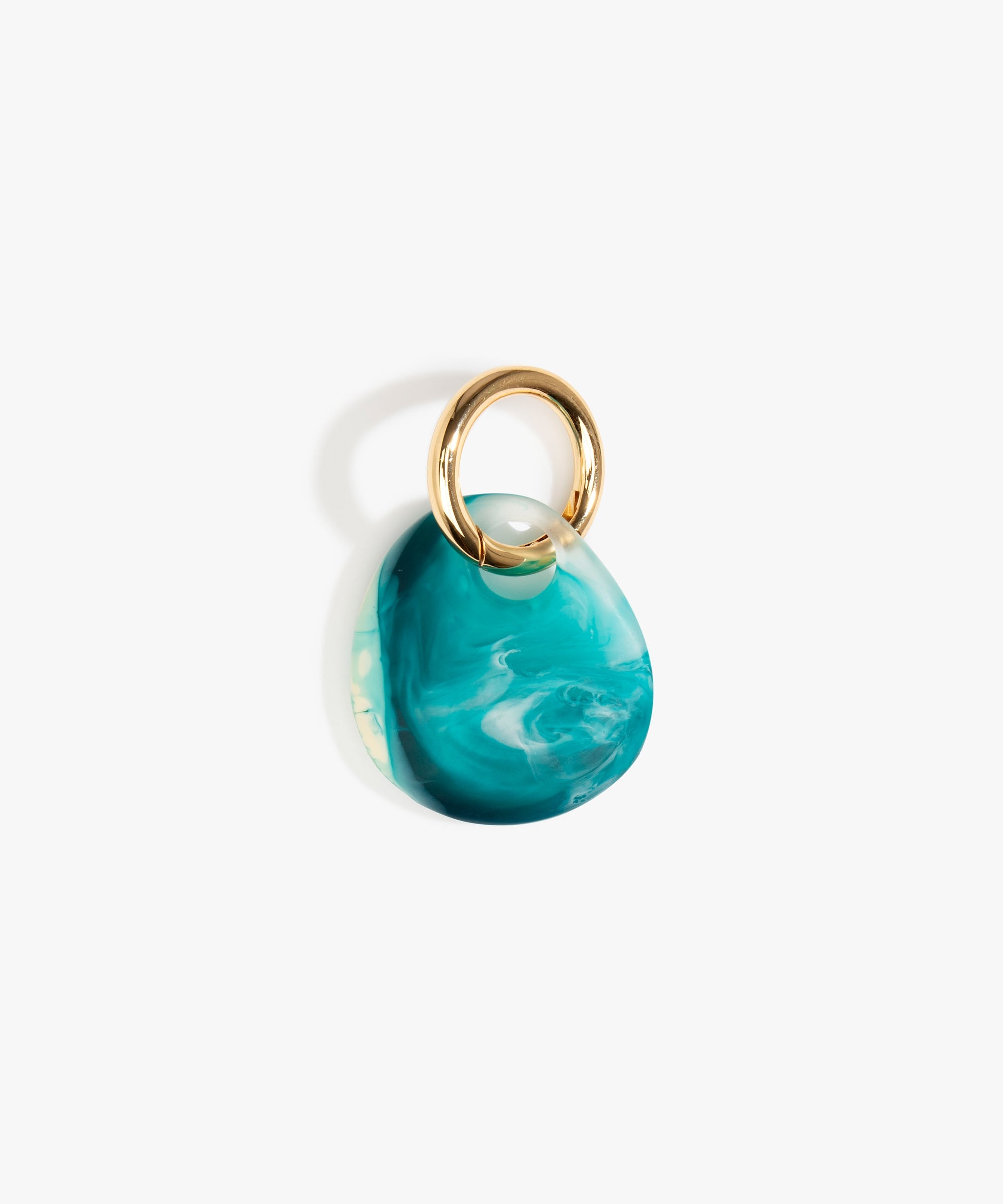 Dinosaur Designs Earth Keyring in Lagoon — handcrafted marbled blue and Cream resin pebble bead on a polished brass jump ring..