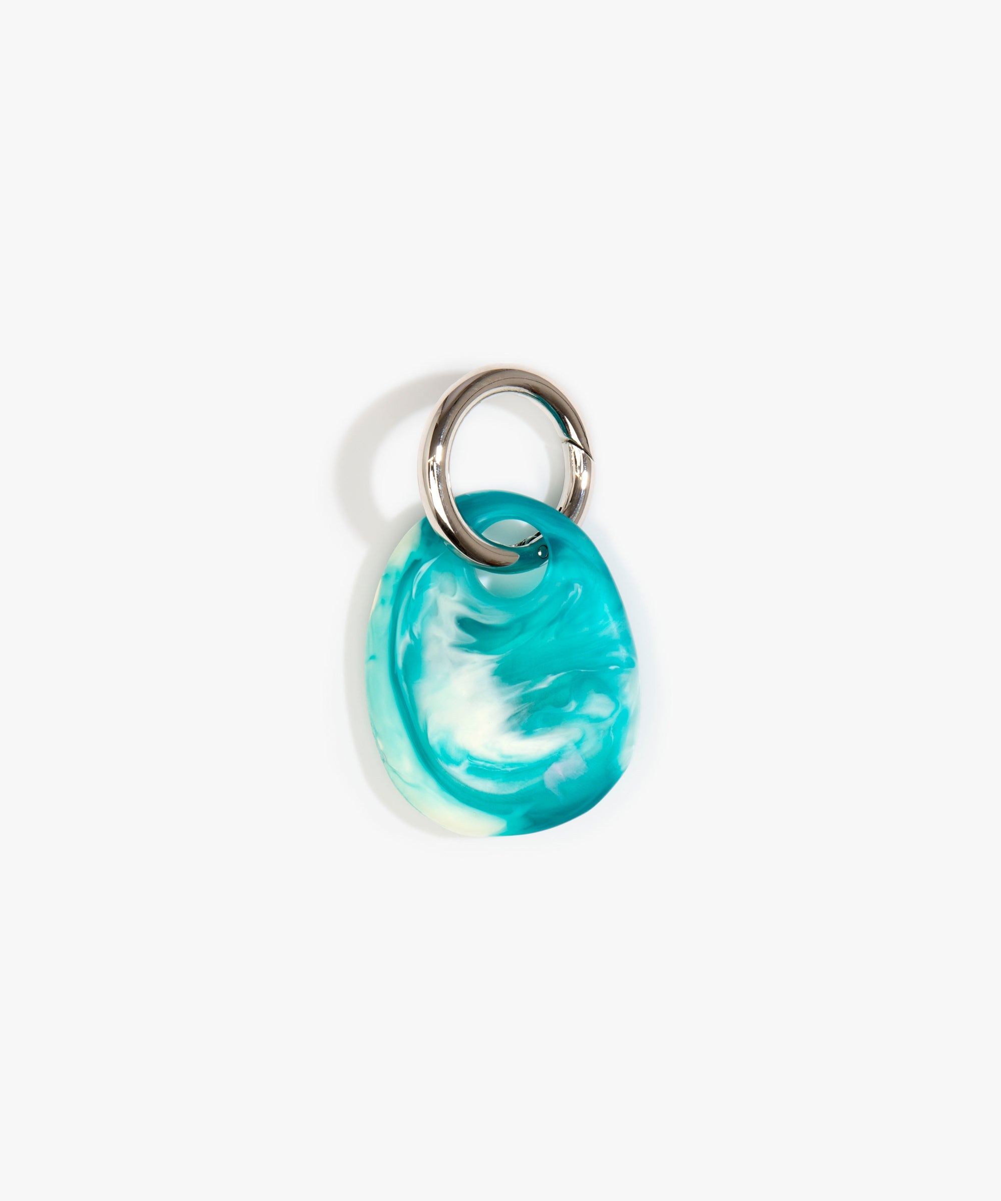 Dinosaur Designs Earth Keyring in Lagoon — handcrafted marbled blue and Cream resin pebble bead on a polished gunmetal jump ring