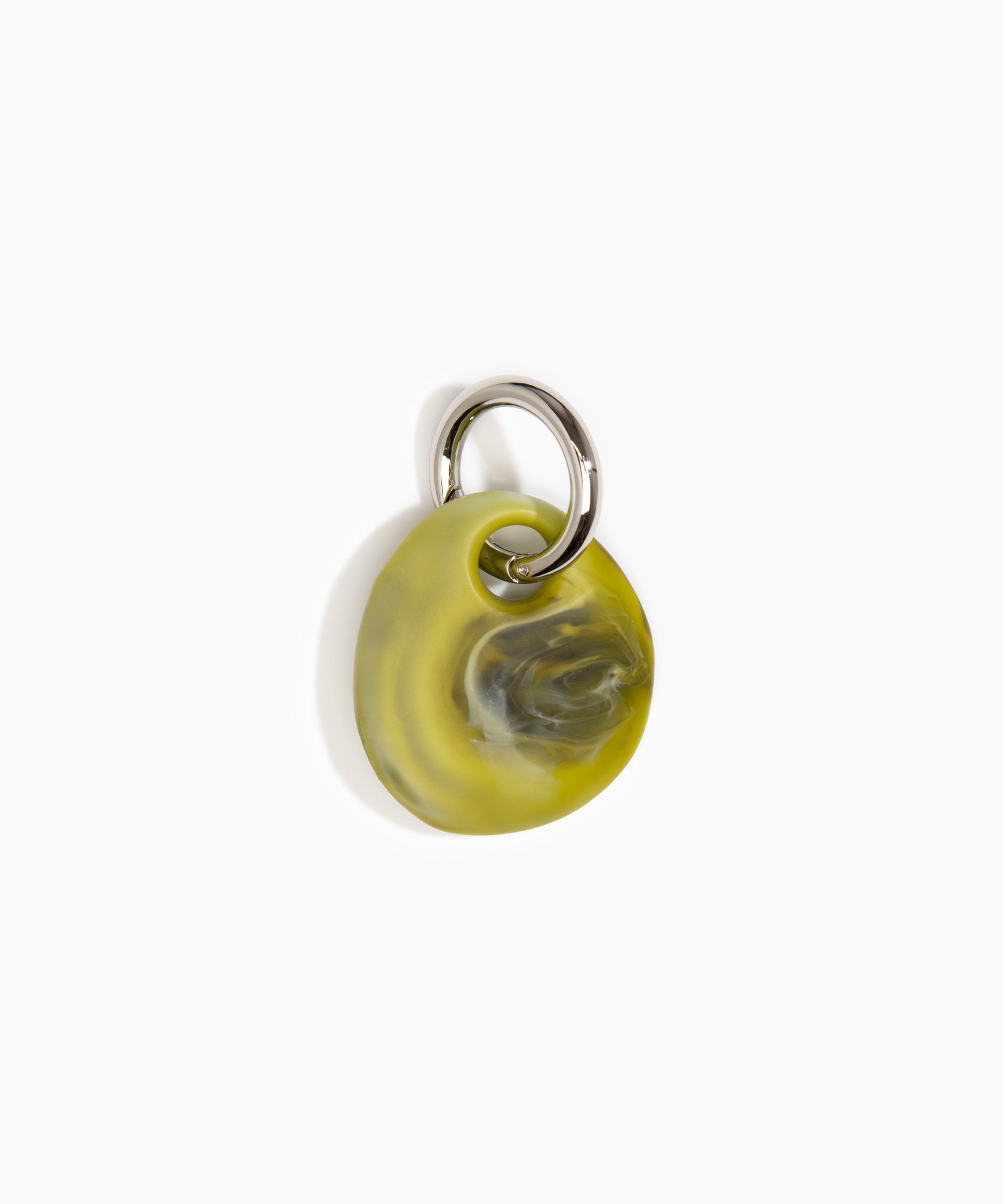 Dinosaur Designs Earth Keyring in Malachite — handcrafted marbled green and blue resin pebble bead on a polished gunmetal jump ring..