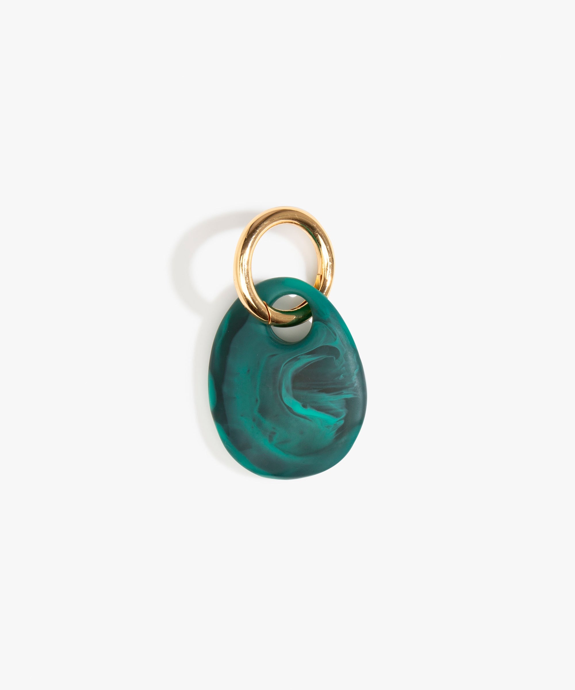 Dinosaur Designs Earth Keyring in Mineral Swirl — handcrafted marbled teal green resin pebble bead on a polished brass jump ring..