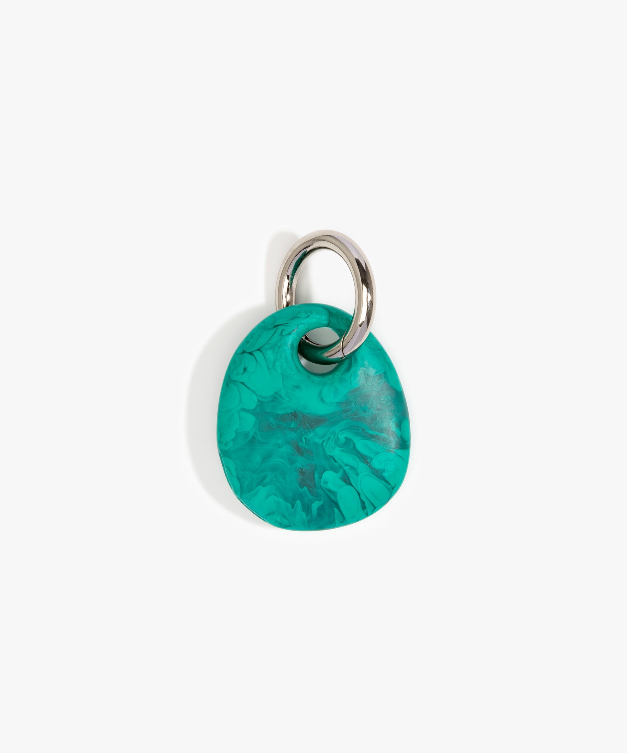 Dinosaur Designs Earth Keyring in Mineral Swirl — handcrafted marbled teal green resin pebble bead on a polished gunmetal jump ring..