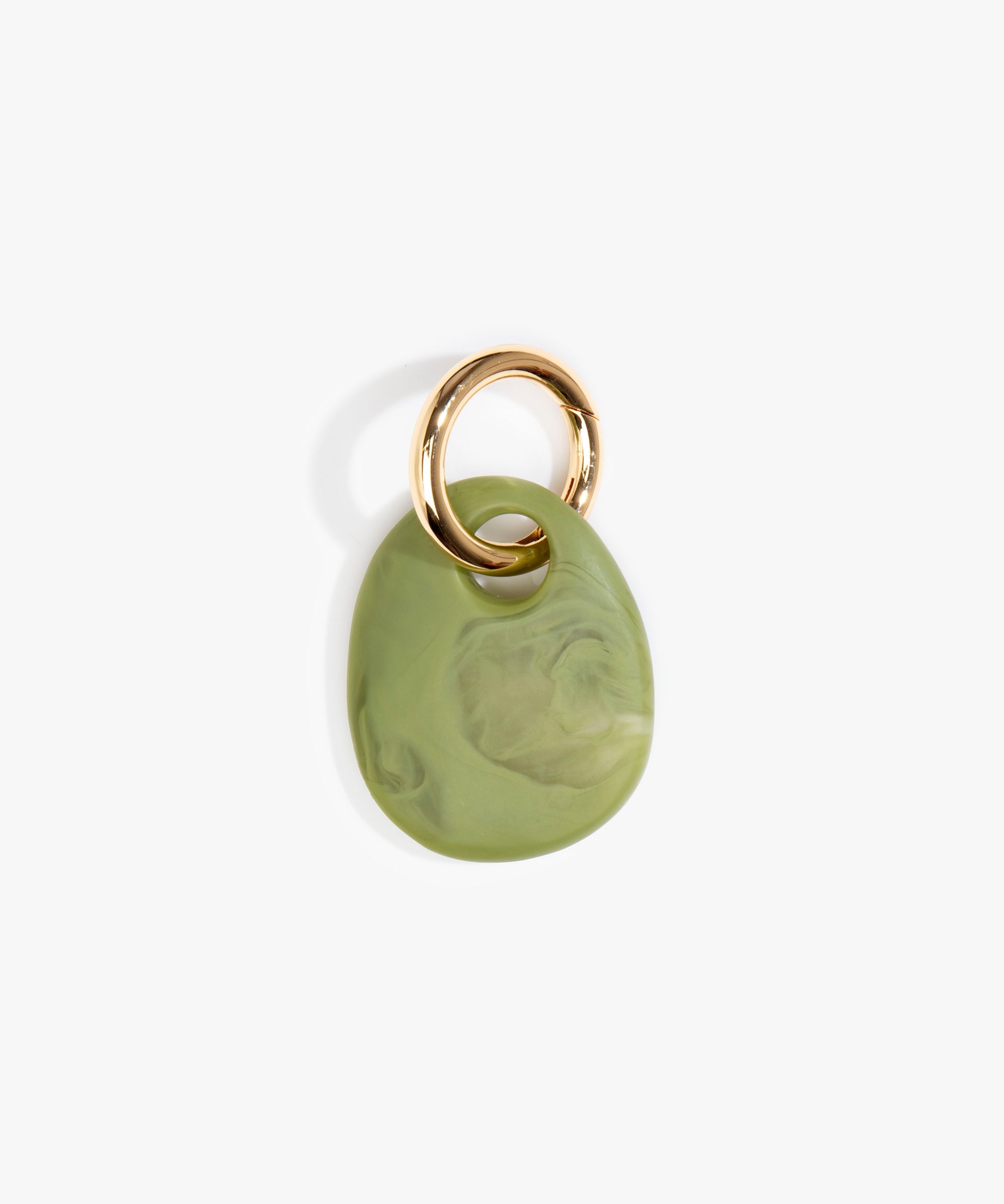 Dinosaur Designs Earth Keyring in Olive — handcrafted marbled green and clear resin pebble bead on a polished brass jump ring