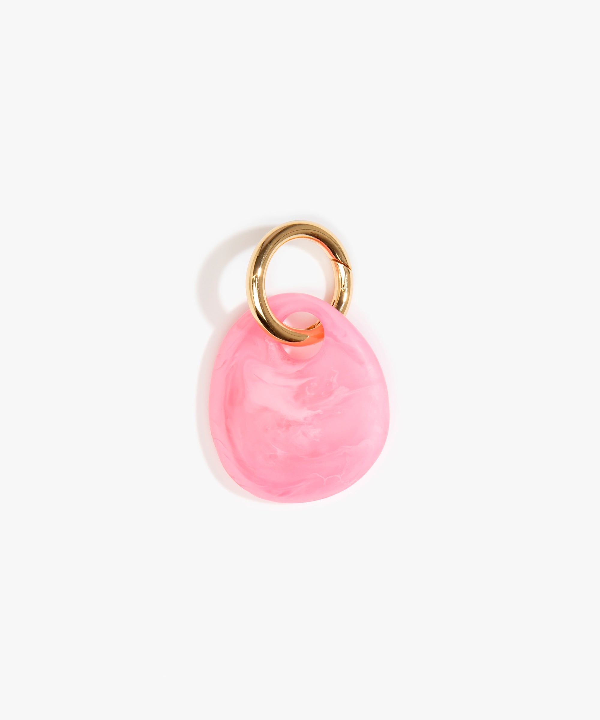 Dinosaur Designs Earth Keyring in Parakeet — handcrafted marbled pink resin pebble bead on a polished brass jump ring..