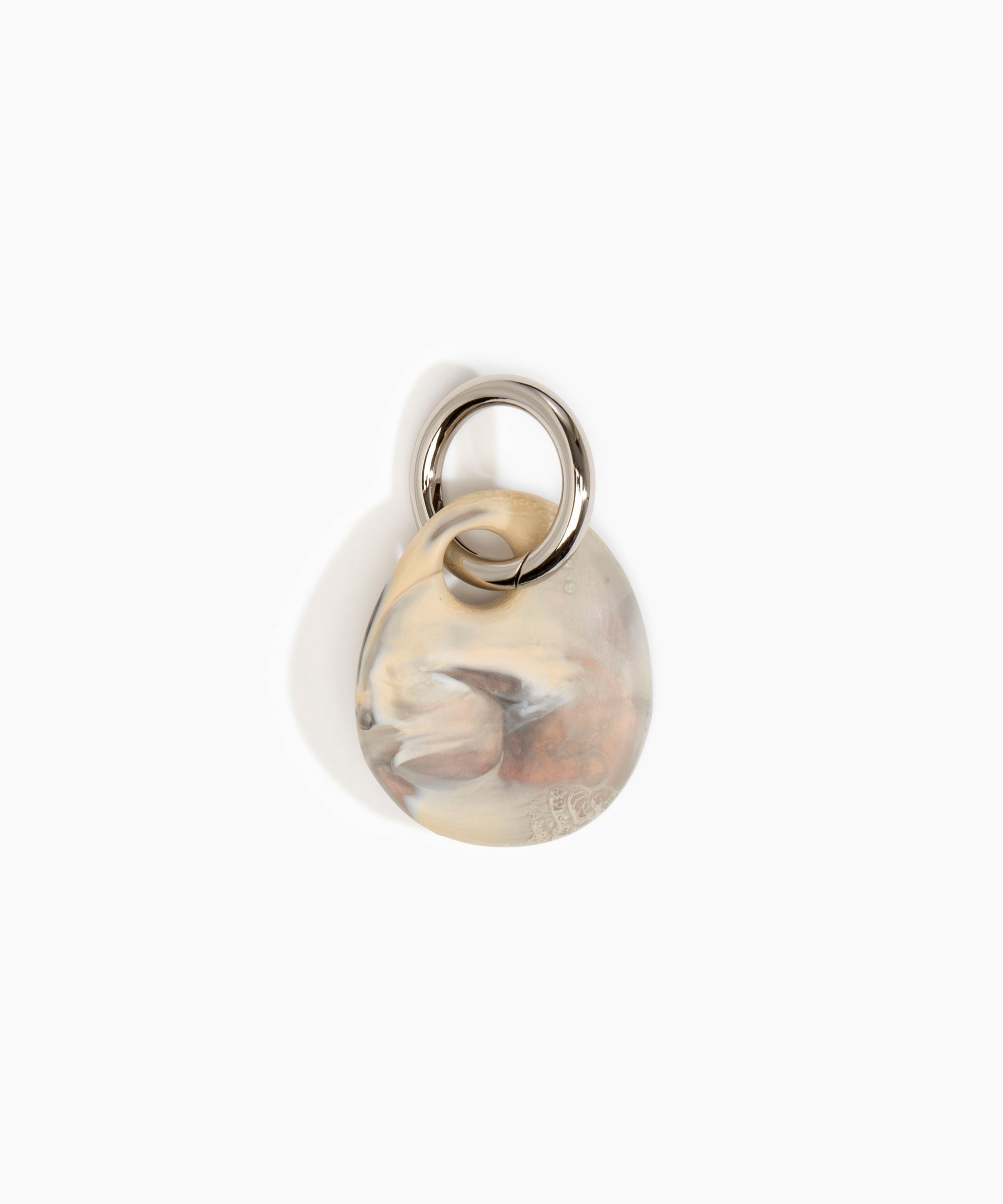 Dinosaur Designs Earth Keyring in Sandy Pearl — handcrafted marbled beige, grey and pearlescent resin pebble bead on a polished gunmetal jump ring