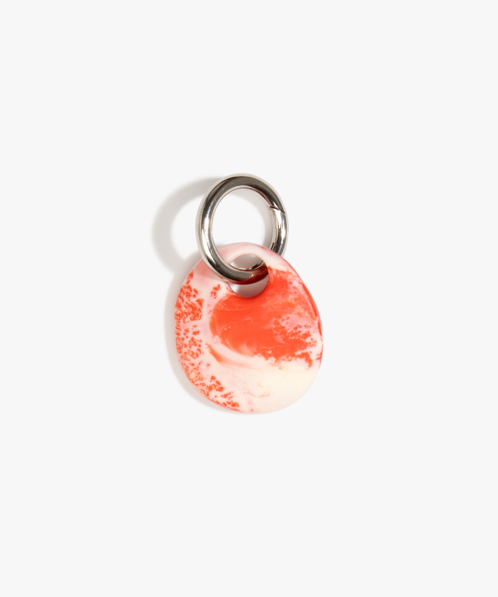 Dinosaur Designs Earth Keyring in Strawberry — handcrafted marbled light and dark red resin pebble bead on a polished gunmetal jump ring..